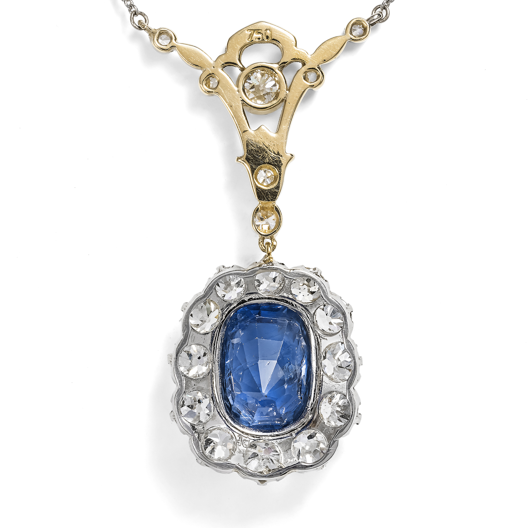 Elegantes Collier mit Ceylon-Saphir & Diamanten, Mariage aus unserer Werkstatt Elegantes Collier mit Ceylon-Saphir & Diamanten, Mariage aus unserer Werkstatt
