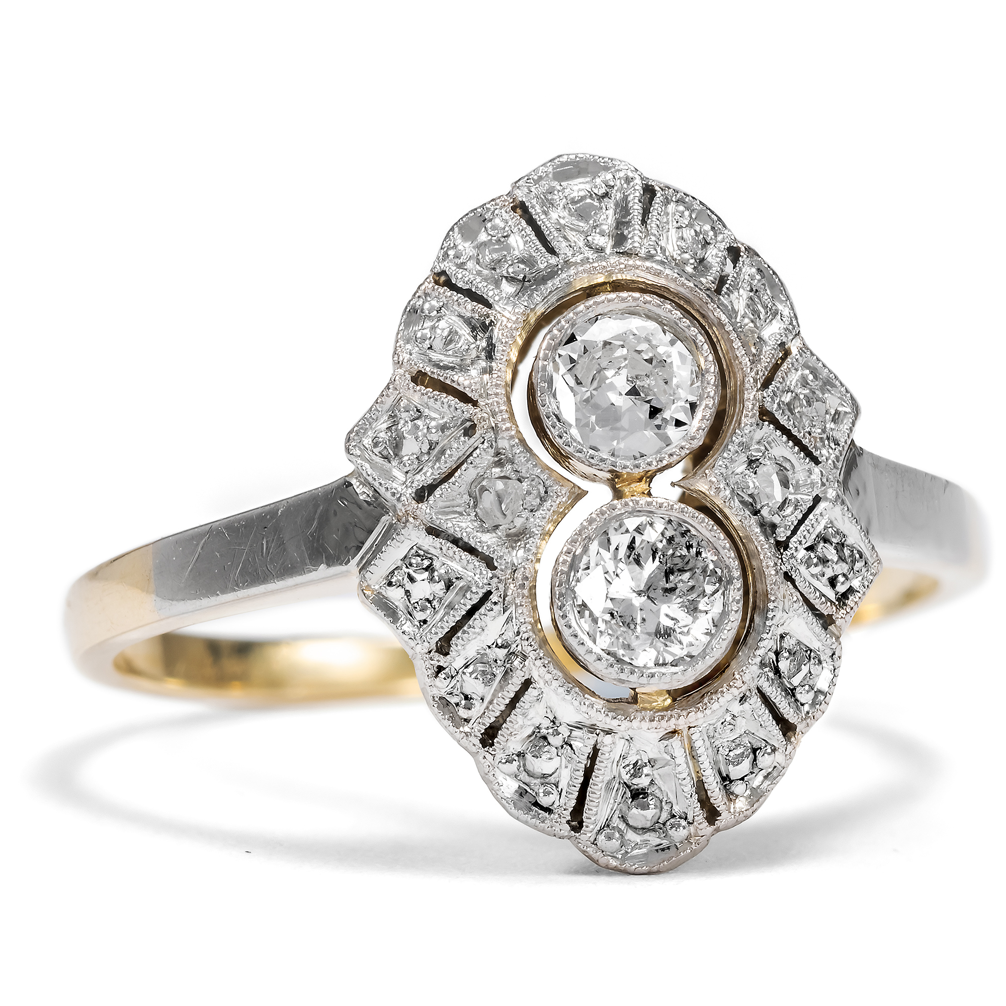 Déco Diamond Ring in Platinum on Gold, German, c. 1930