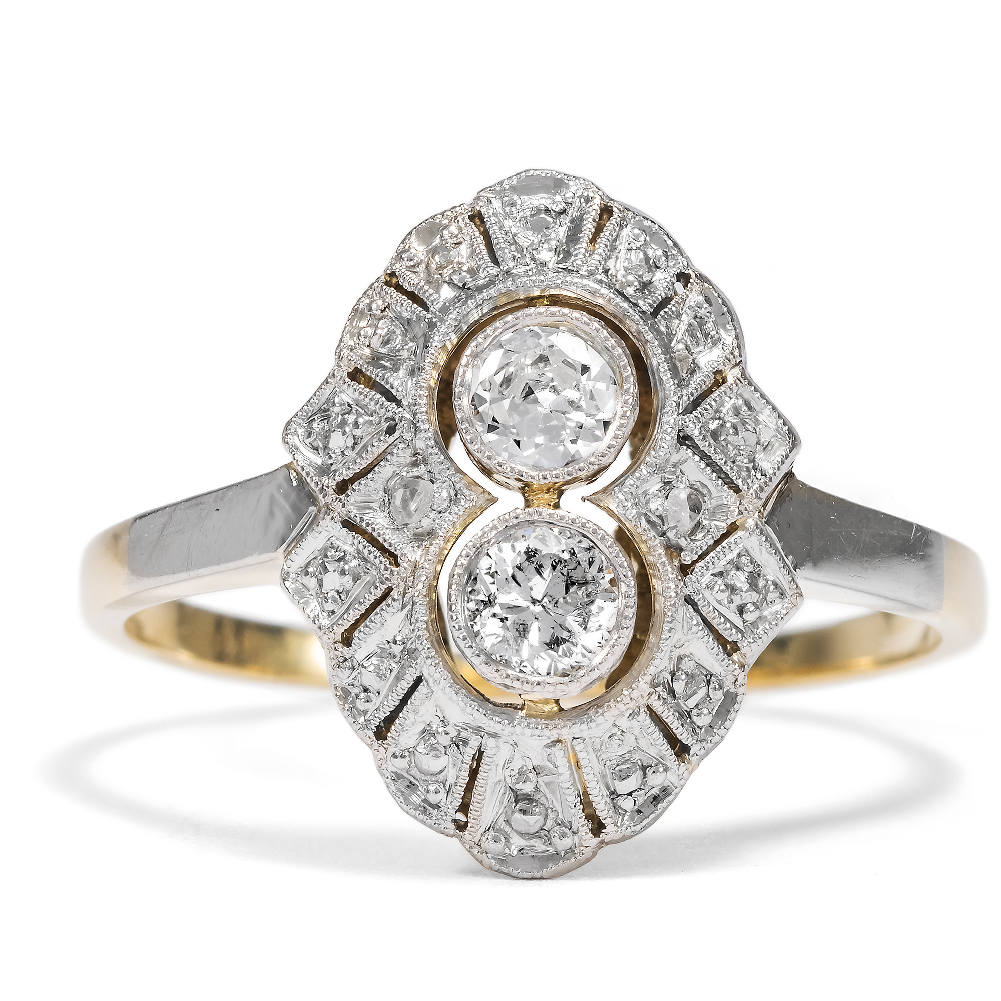 Déco Diamond Ring in Platinum on Gold, German, c. 1930