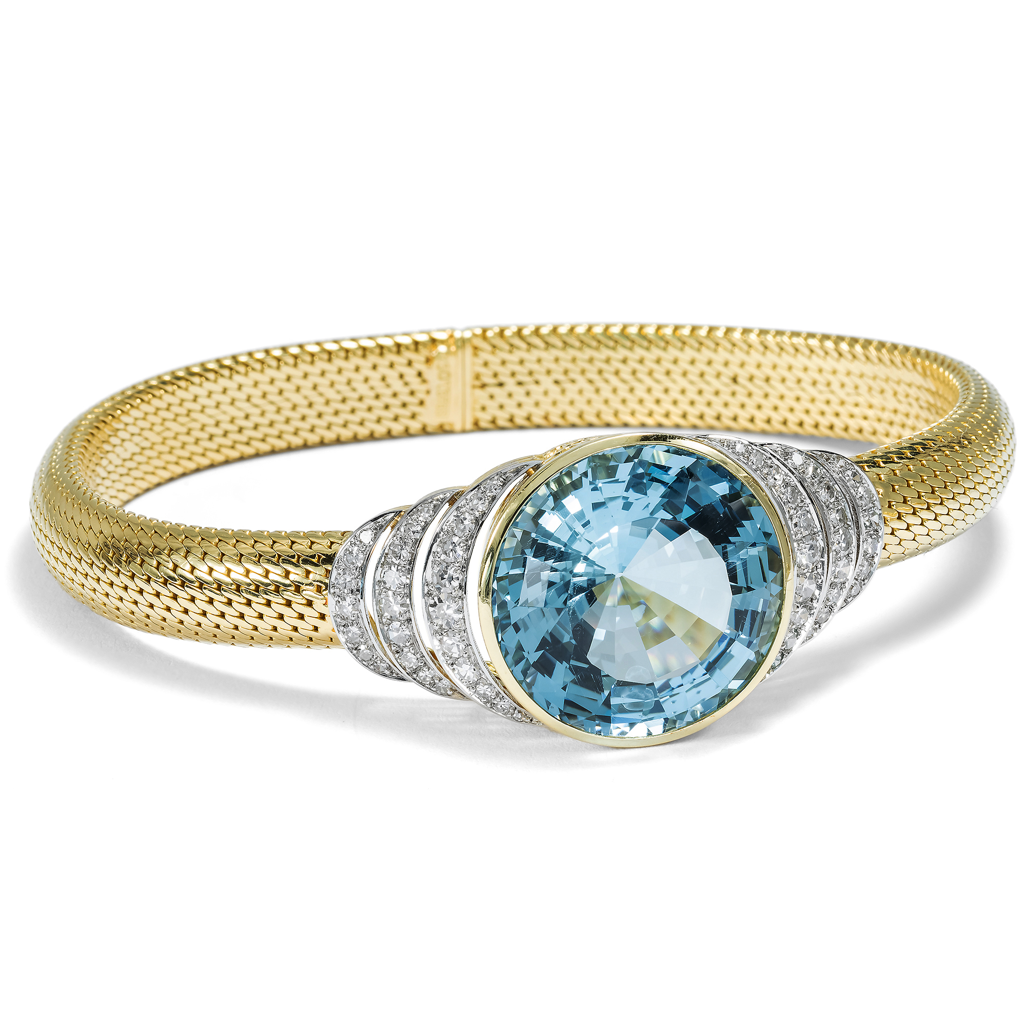 Magnificent Aquamarine and Diamond Gold Bracelet, German, c. 1950s