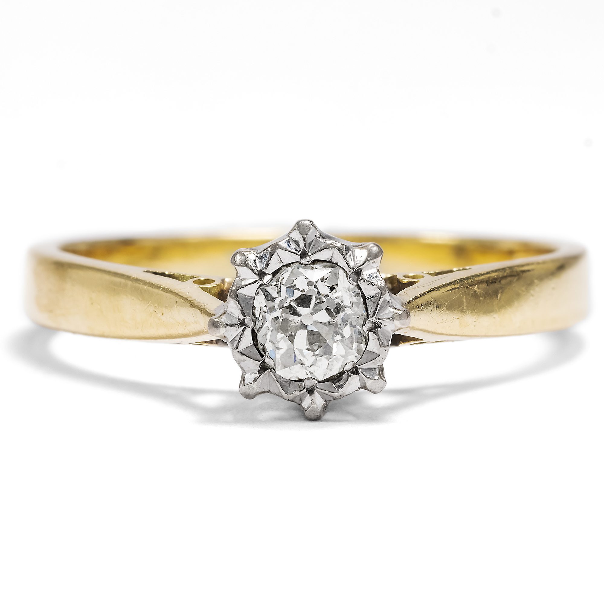 Fine Vintage Ring with 0.22 ct Old Cut Solitaire, British, 1975