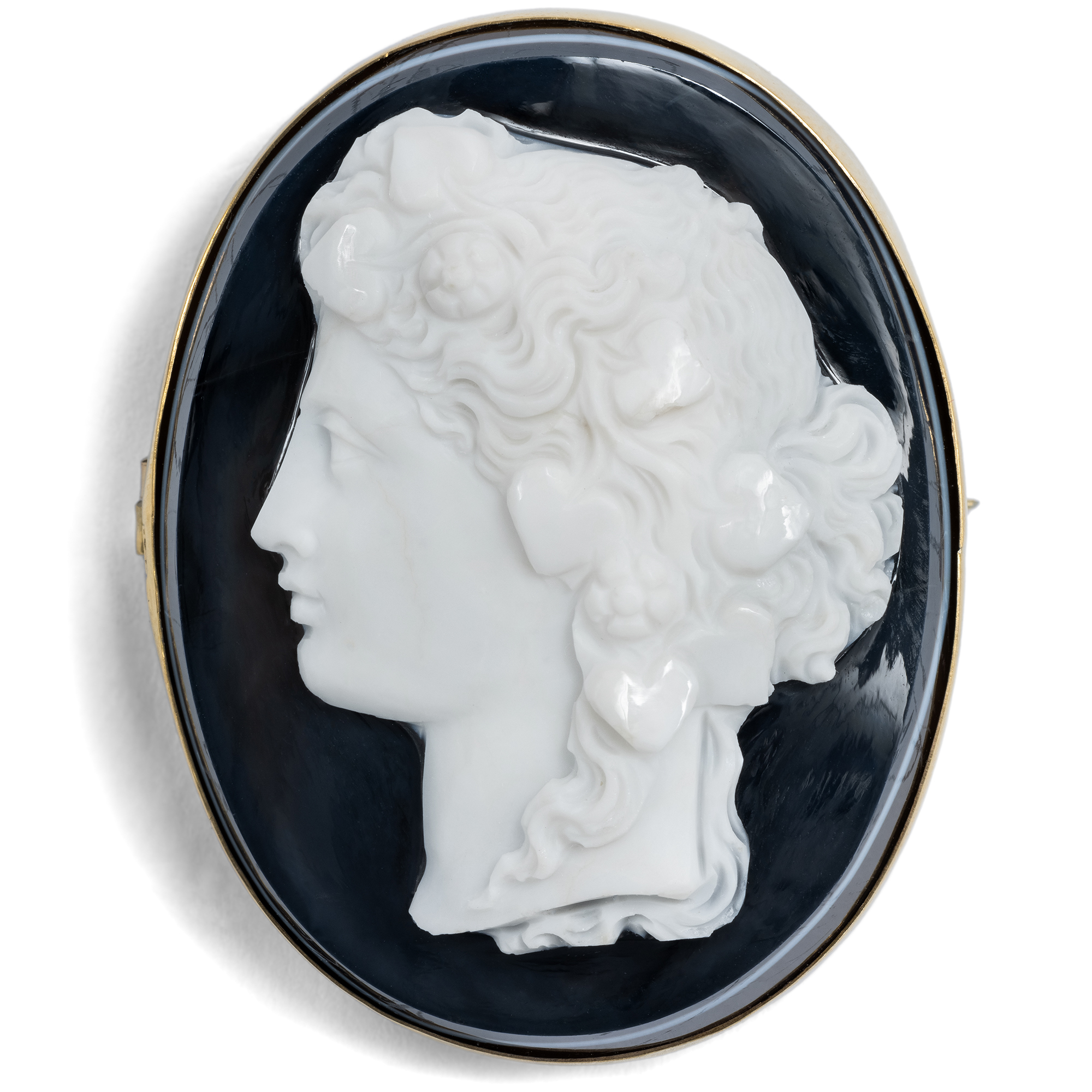 Fine Agate Cameo of Fides in Gold as a Brooch, Circa 1880