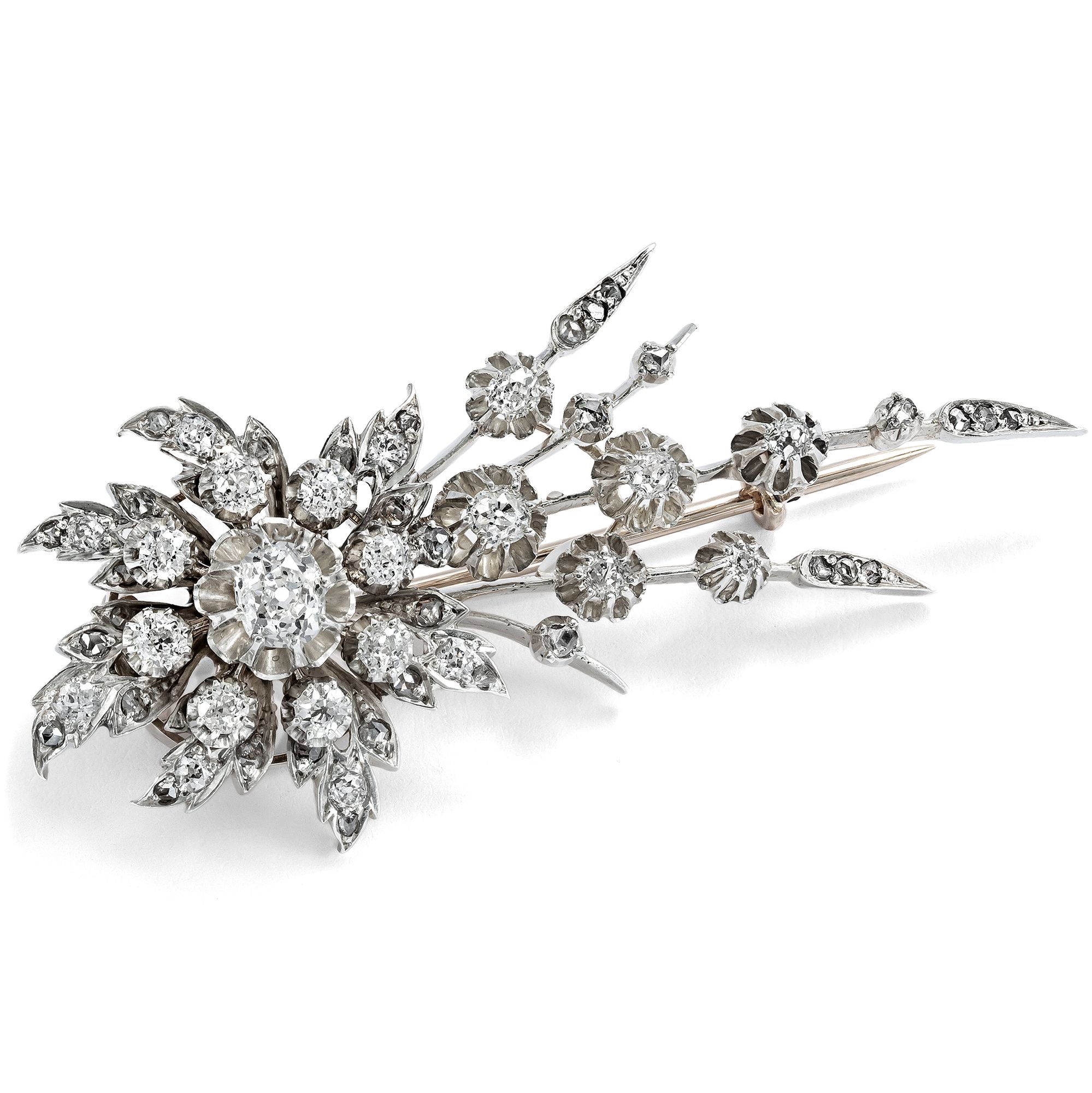 Antique brooch with old-cut diamonds in silver, circa 1885