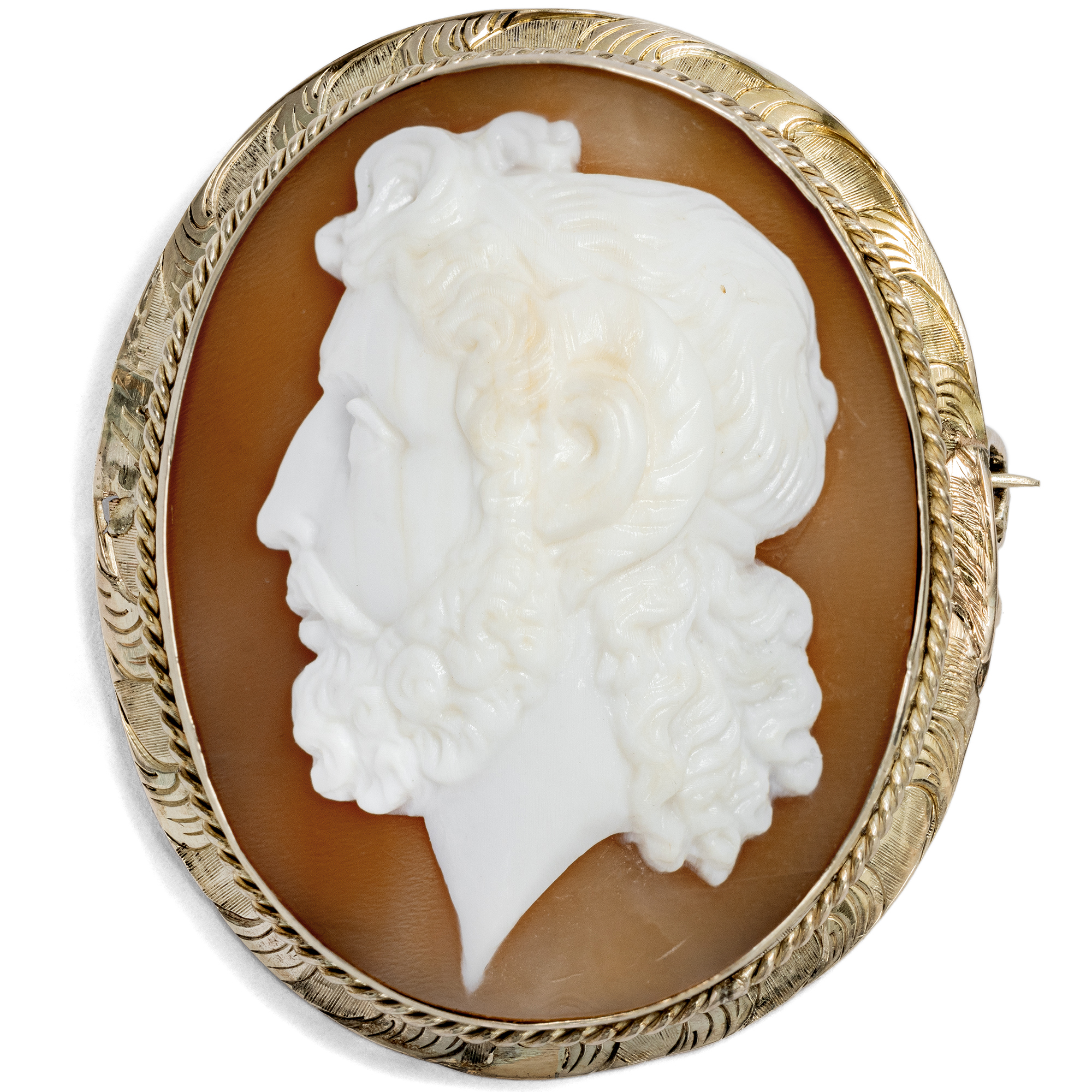 Antique Gold Brooch with Shell Cameo of Zeus, c. 1875