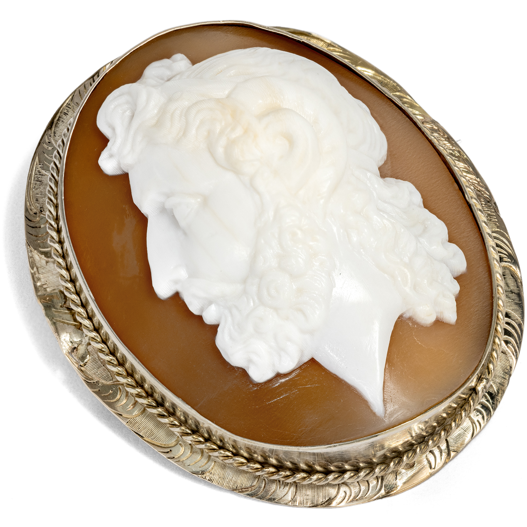 Antique Gold Brooch with Shell Cameo of Zeus, c. 1875