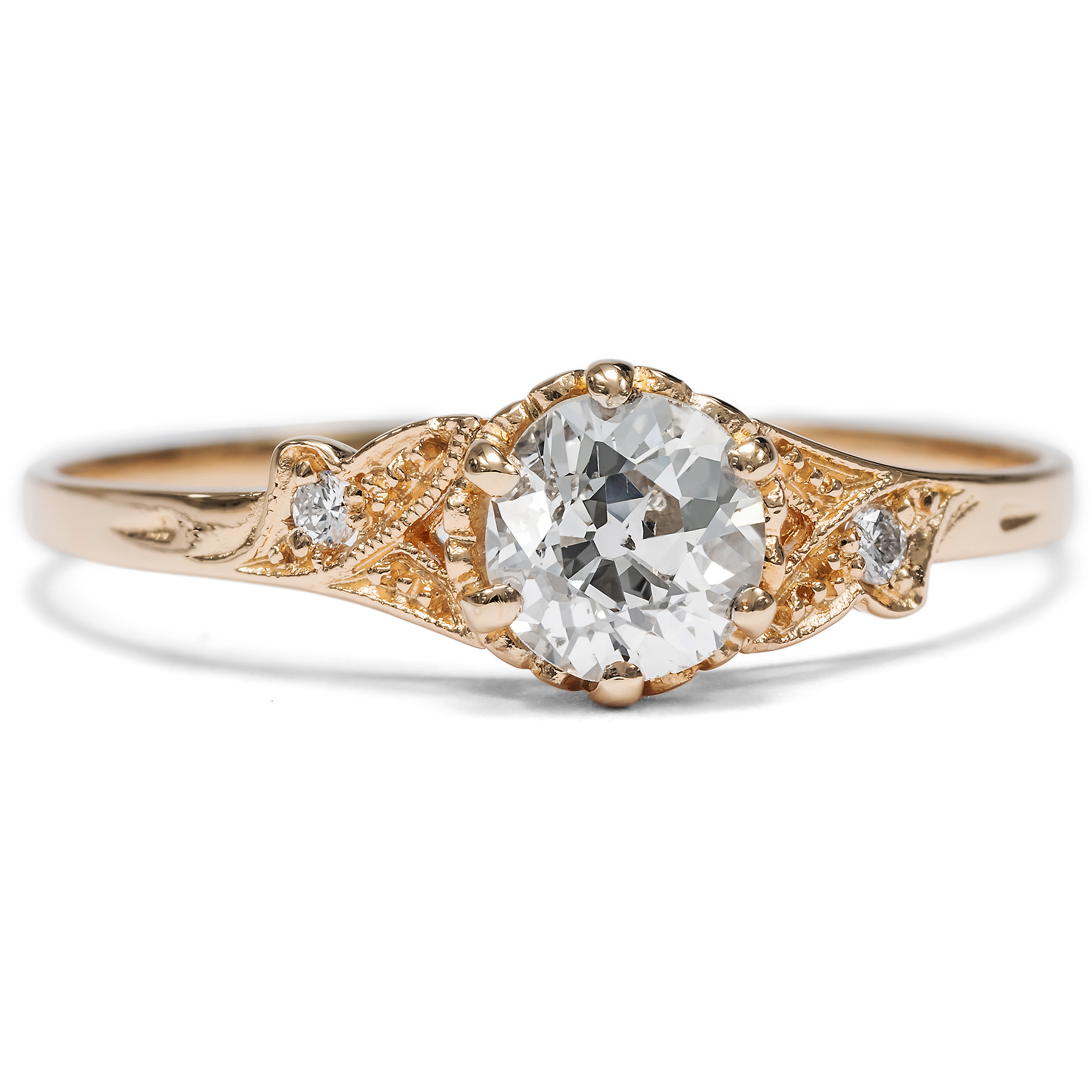 Unworn gold ring with 0.52 ct old cut solitaire from our workshop