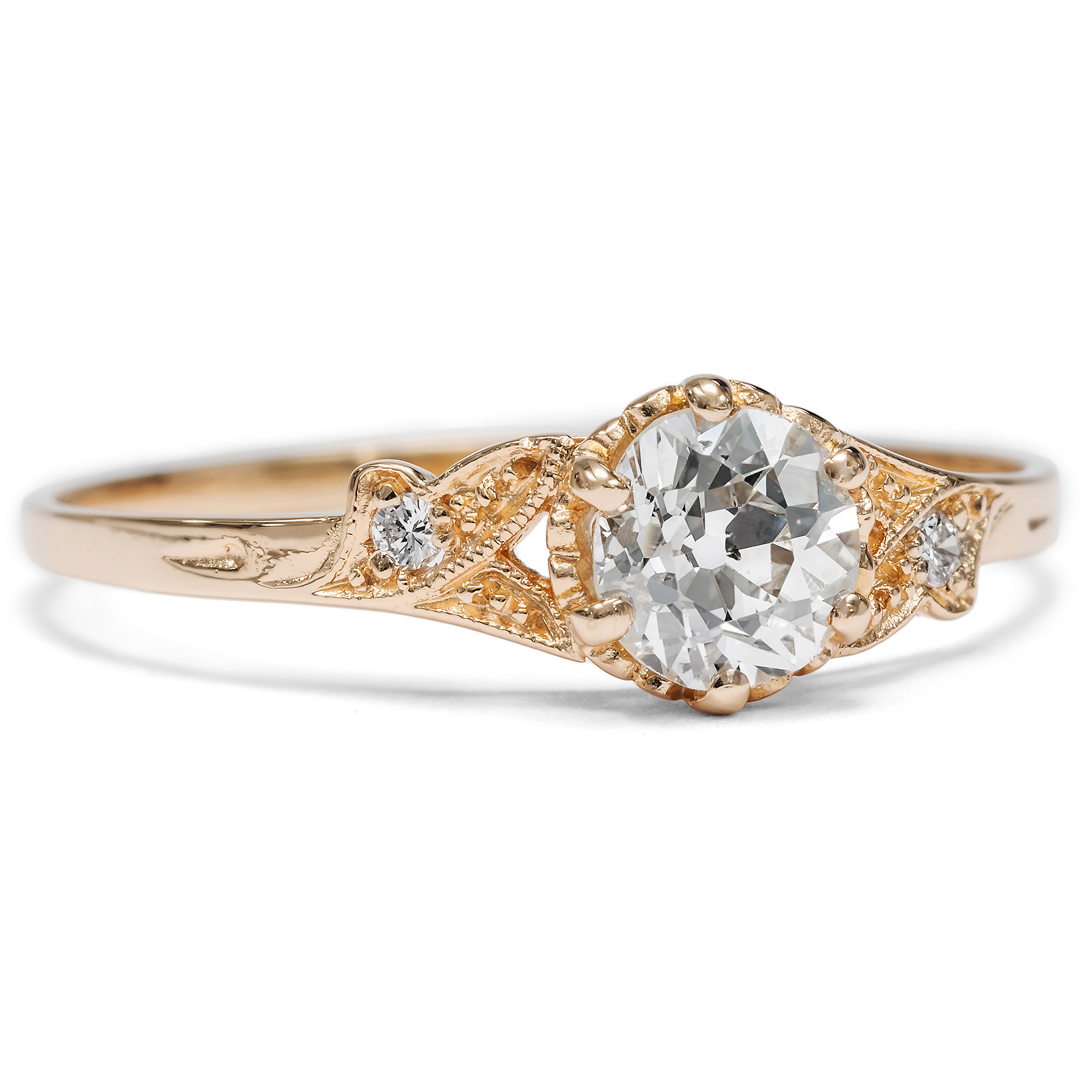 Unworn gold ring with 0.52 ct old cut solitaire from our workshop