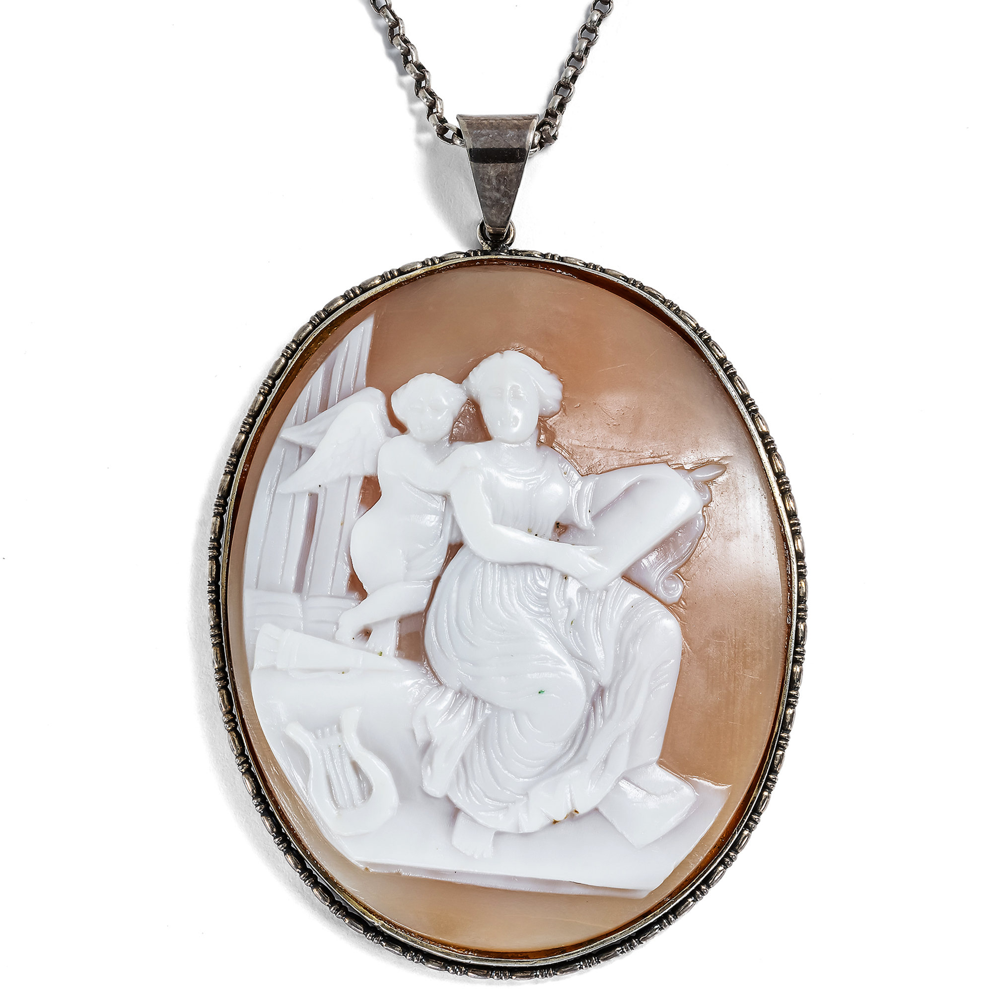 Antique Pendant with Shell Cameo of Sappho, 1920s