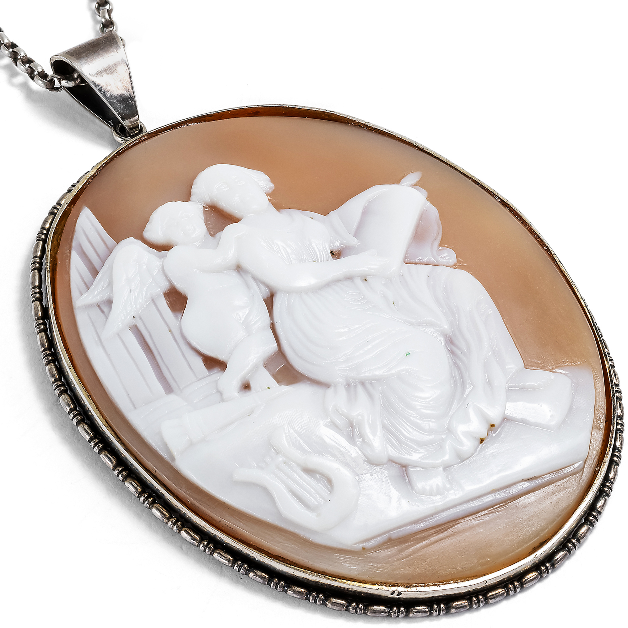 Antique Pendant with Shell Cameo of Sappho, 1920s