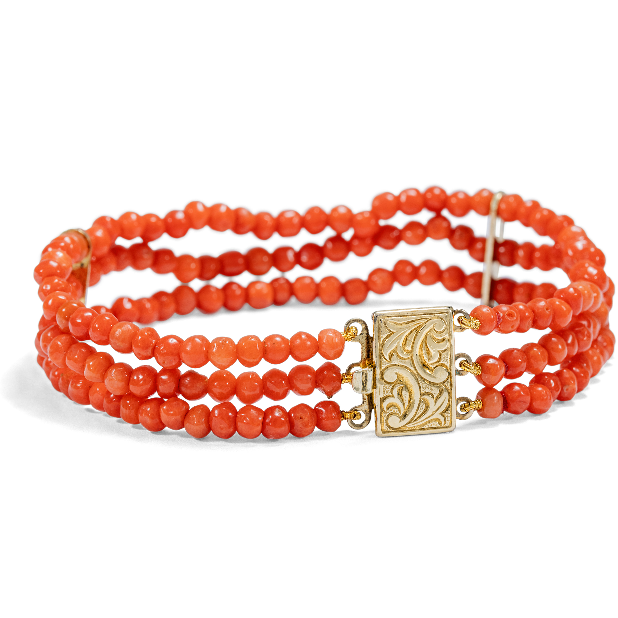 Bracelet Made From Antique Coral With Gold-Plated Silver Clasp From Our Workshop