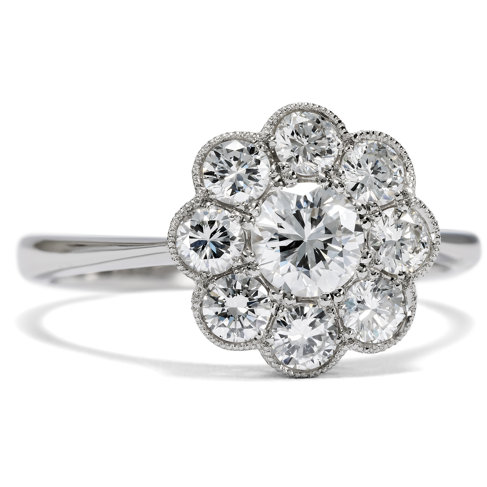 Sustainable Daisy Ring with Vintage Diamonds in Platinum, from our Workshop