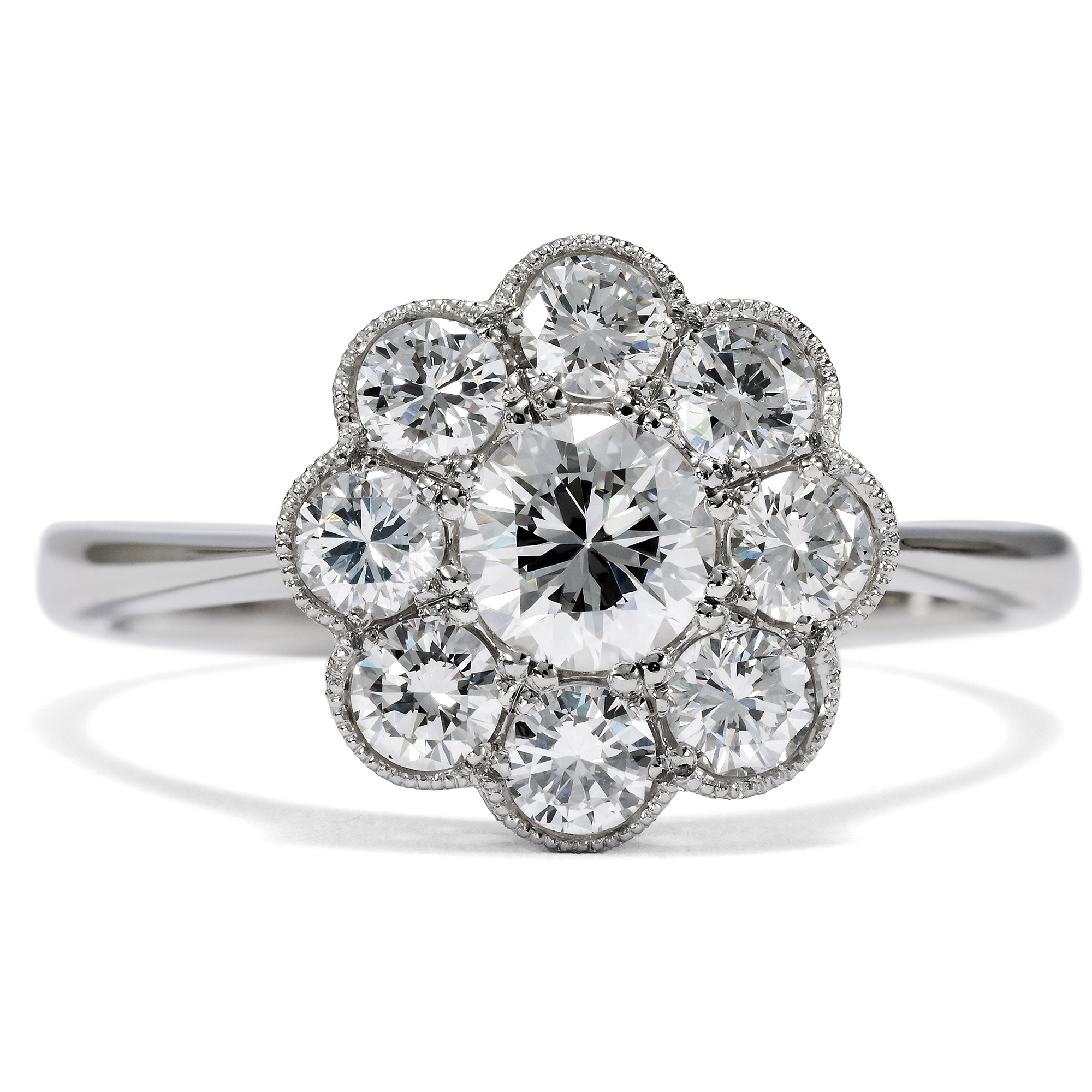 Sustainable Daisy Ring with Vintage Diamonds in Platinum, from our Workshop