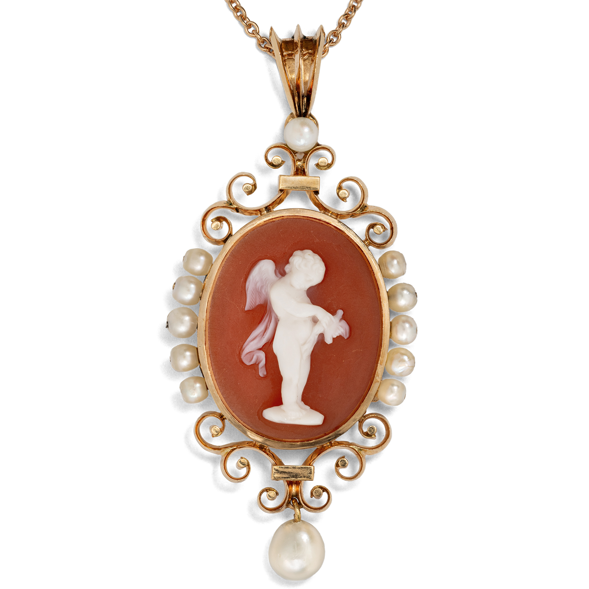 Sentimental Locket Pendant with Cameo and Pearls in Gold, Paris, c. 1880