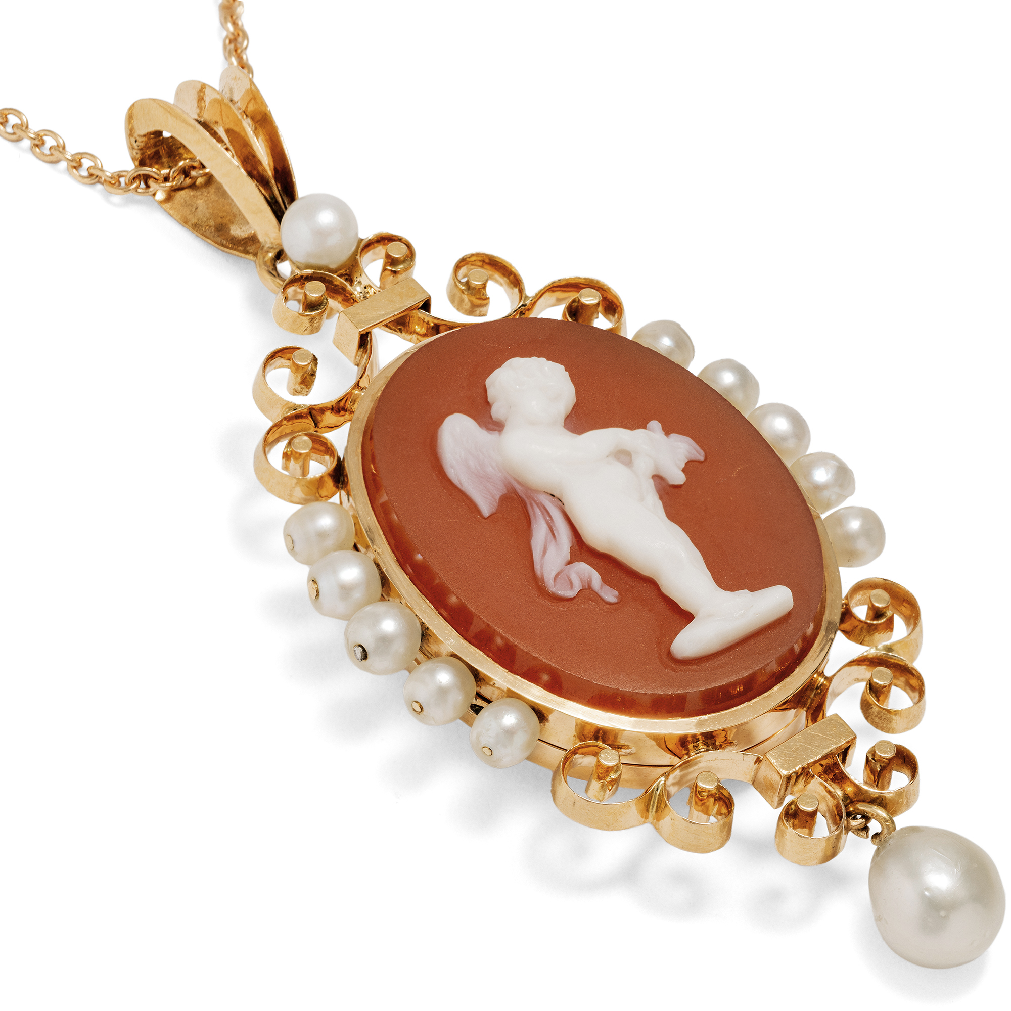 Sentimental Locket Pendant with Cameo and Pearls in Gold, Paris, c. 1880