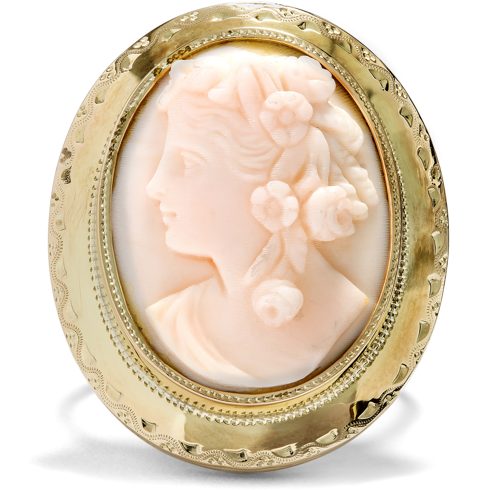 Vintage Ring With Antique Cameo Of Flora From Conch, Circa 1880 & Later