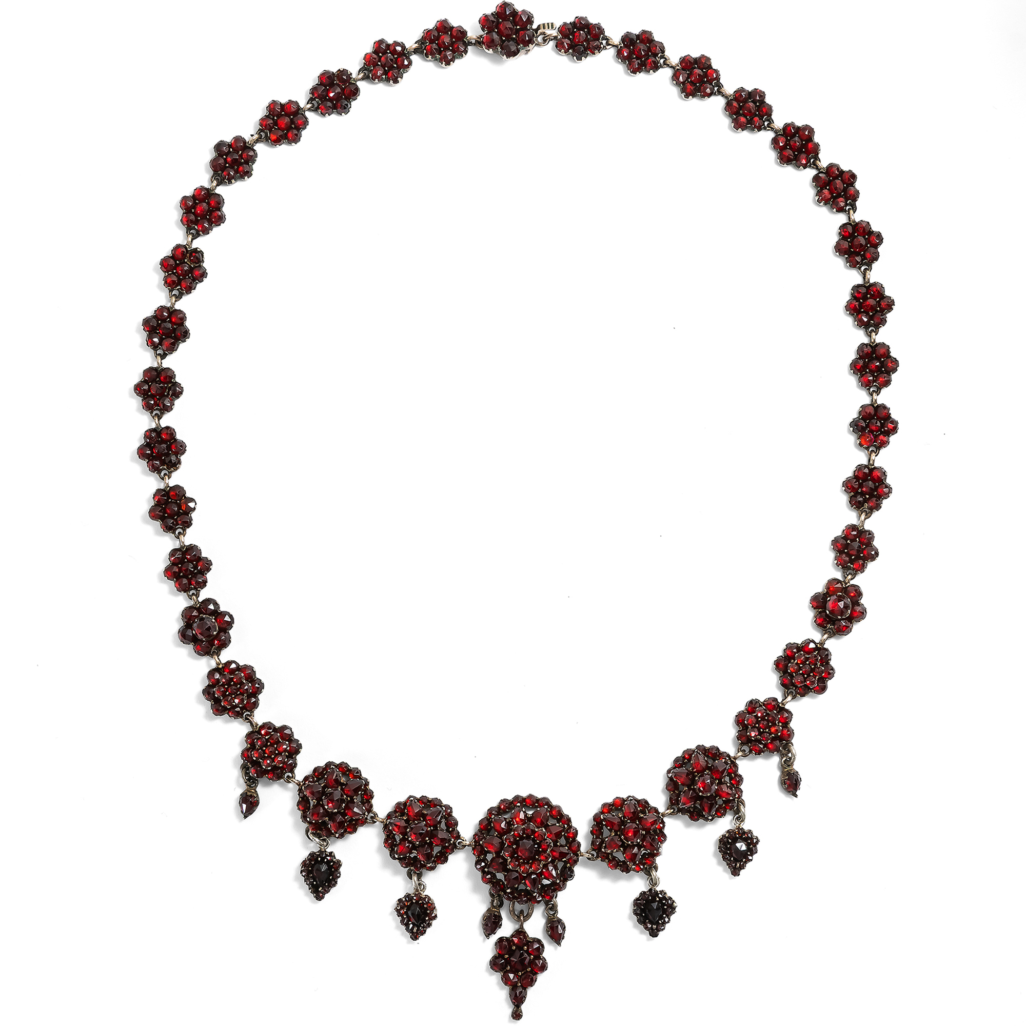 Antikes Blüten-Collier aus böhmischen Granaten, um 1880