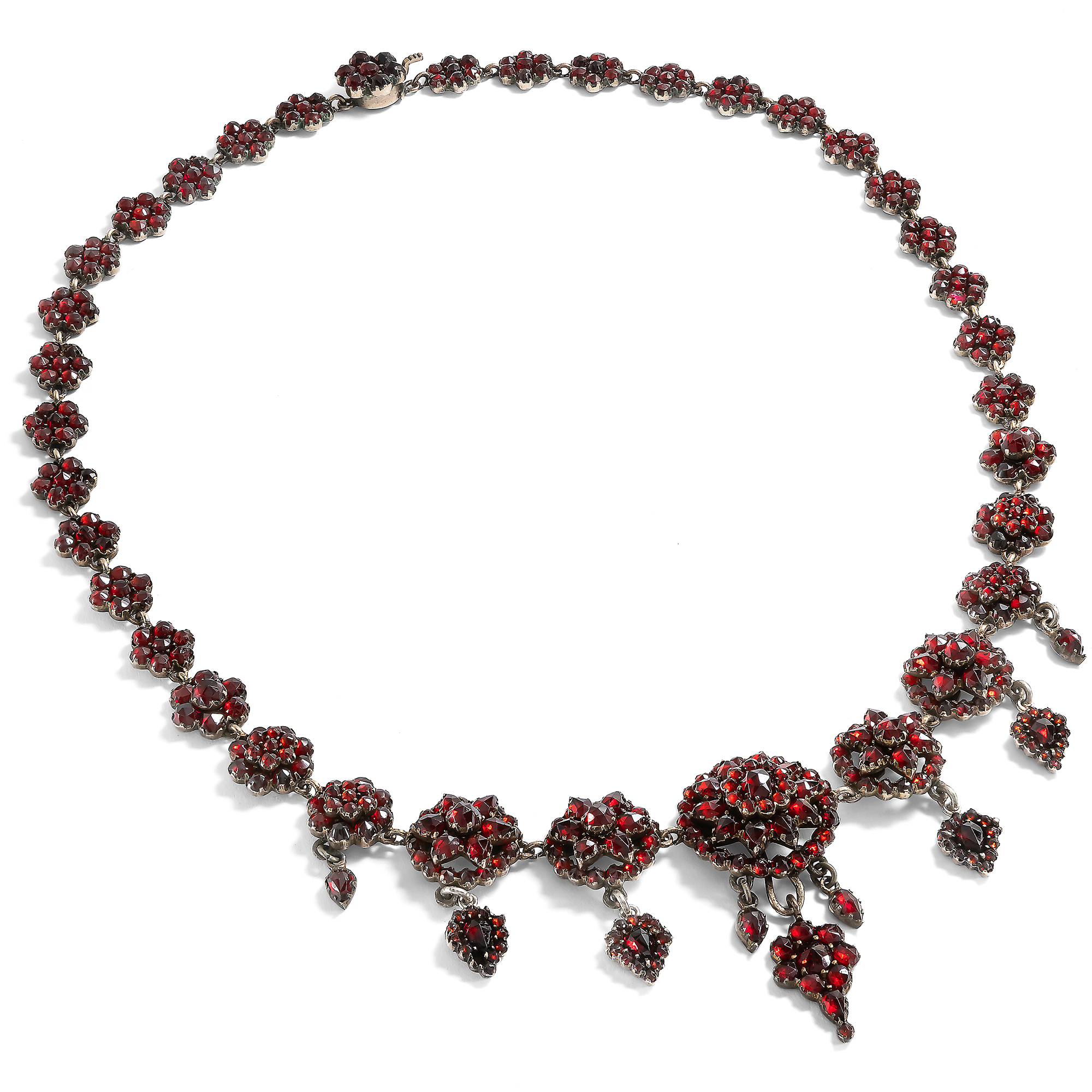 Antikes Blüten-Collier aus böhmischen Granaten, um 1880
