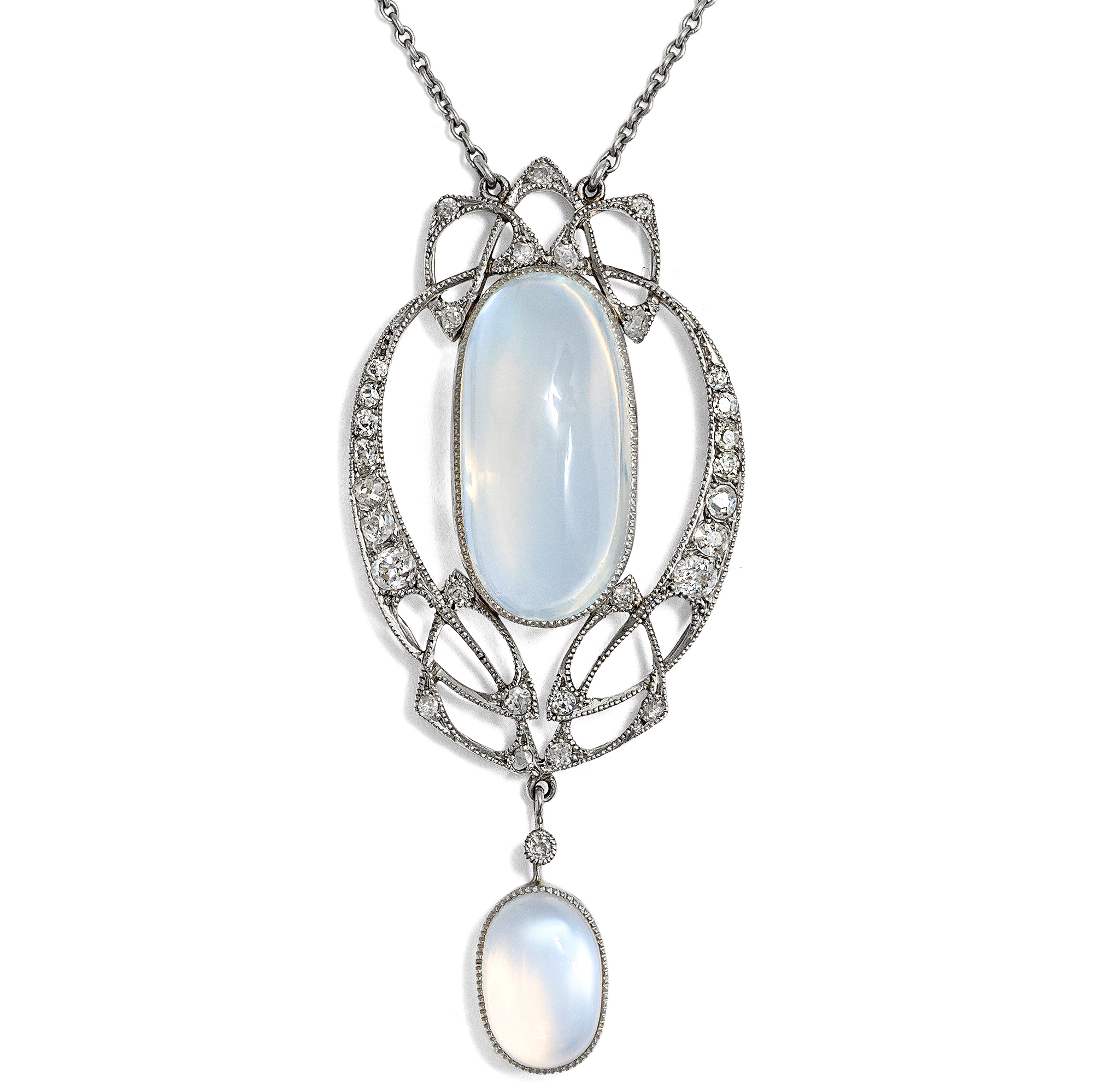 Ethereal Art Nouveau Moonstone and Diamond Necklace, c. 1905