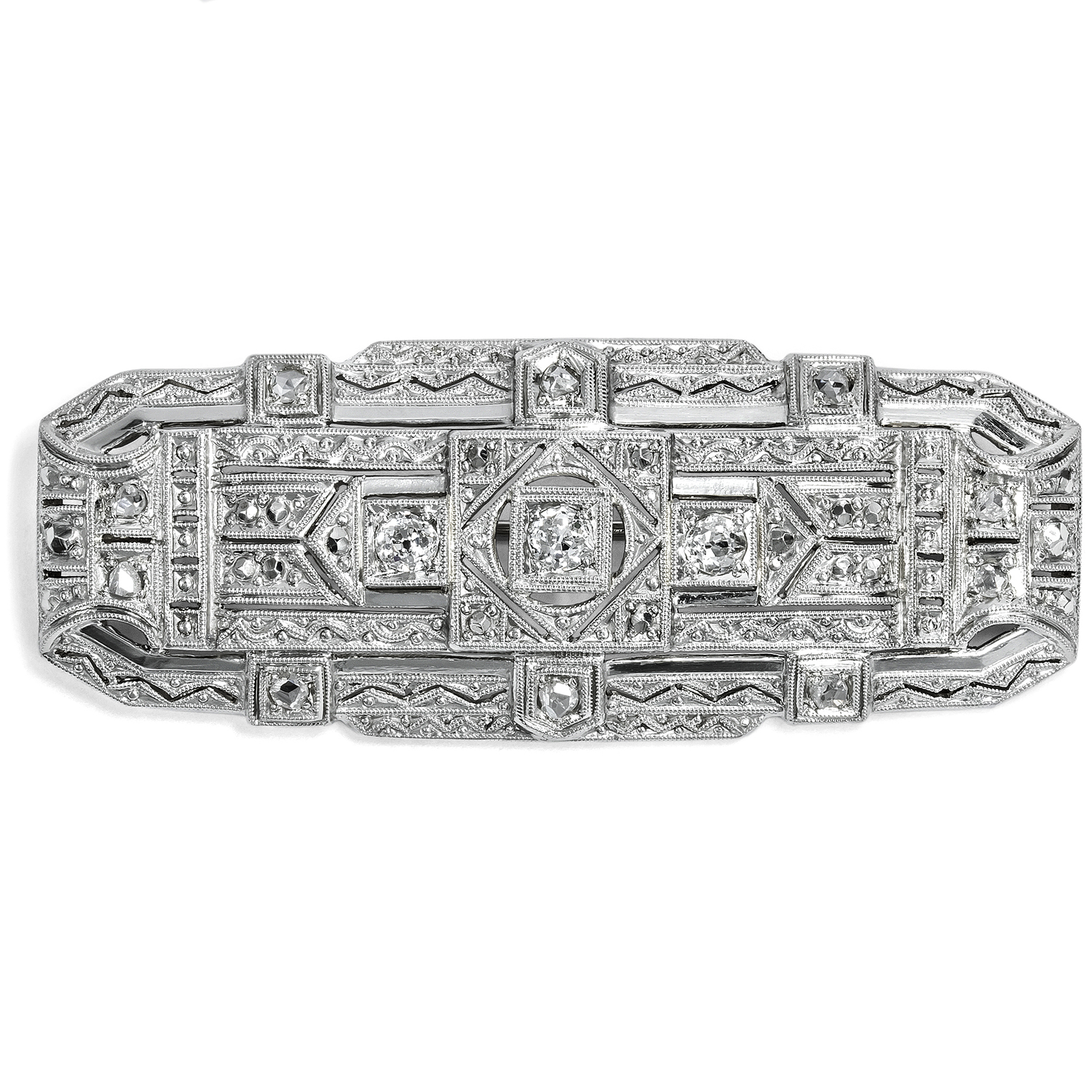 Fine Déco Diamond Brooch in White Gold, c. 1930s