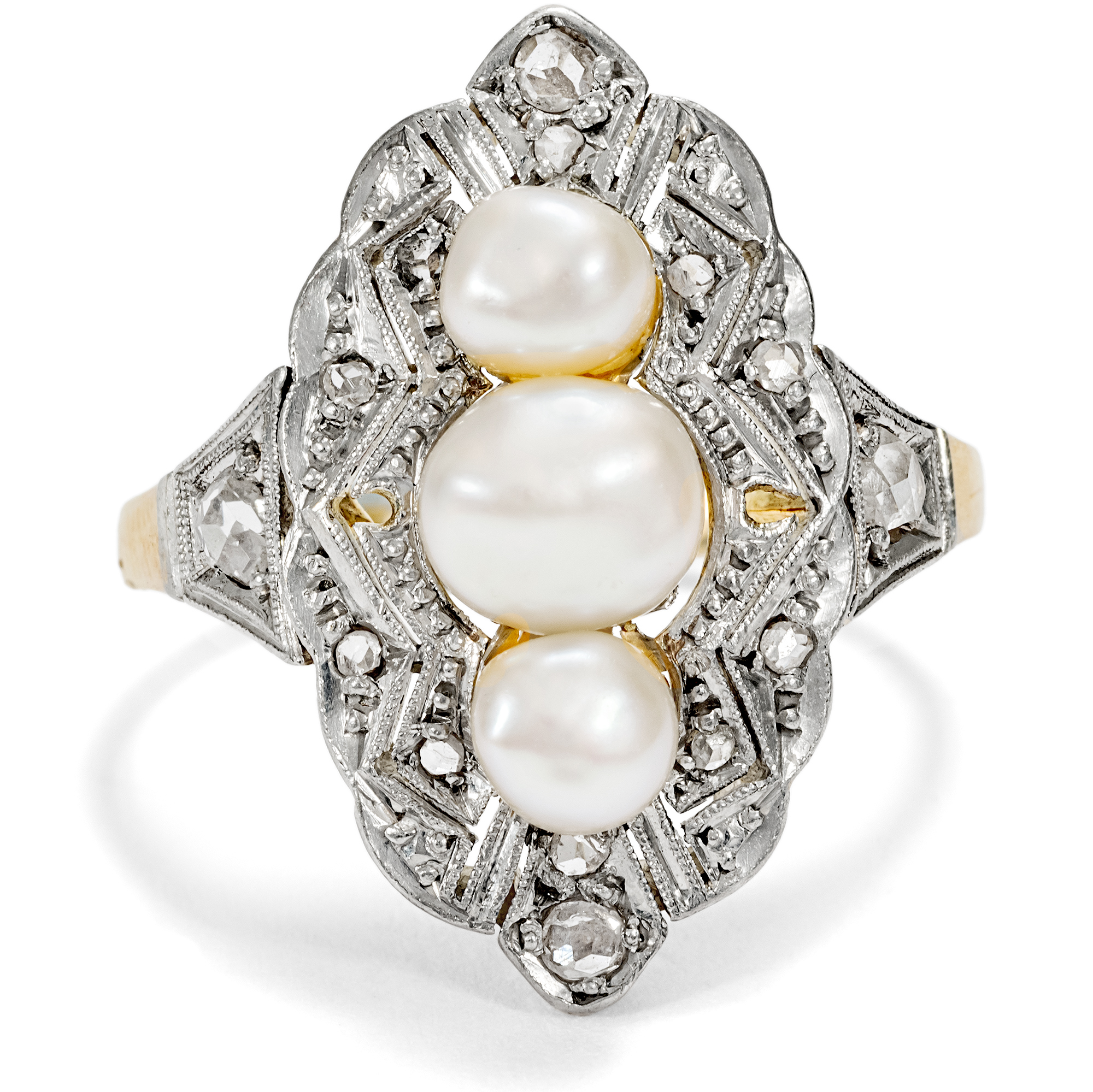 Ungewöhnlicher Art Déco Ring mit Barockperlen & Diamanten, um 1930 & später Ungewöhnlicher Art Déco Ring mit Barockperlen & Diamanten, um 1930 & später