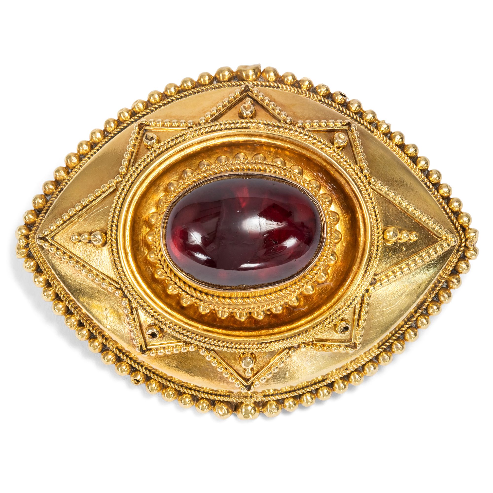 Viktorianisches Medaillon mit leuchtendem Almandin-Granat in Gold, um 1870 Viktorianisches Medaillon mit leuchtendem Almandin-Granat in Gold, um 1870