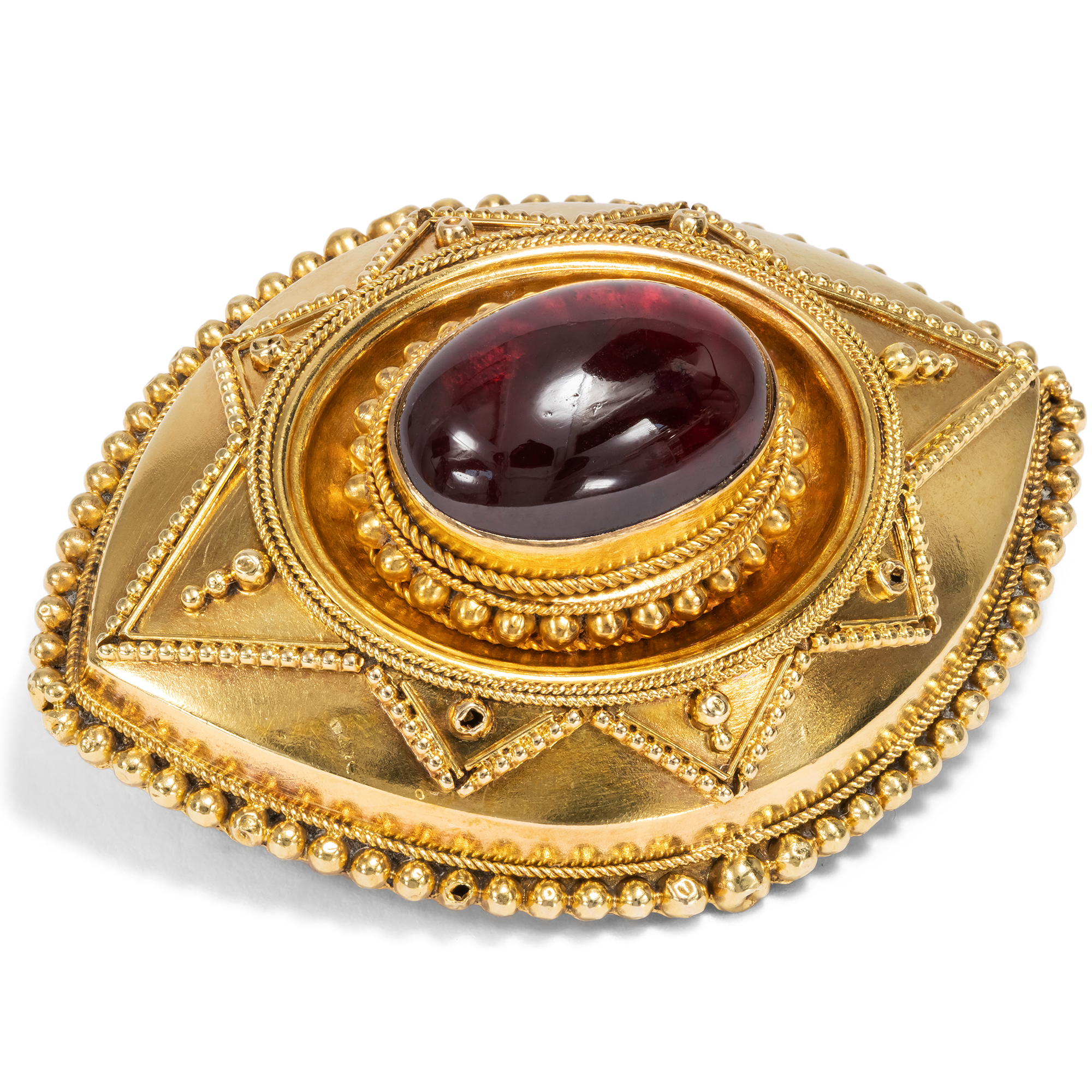 Viktorianisches Medaillon mit leuchtendem Almandin-Granat in Gold, um 1870 Viktorianisches Medaillon mit leuchtendem Almandin-Granat in Gold, um 1870