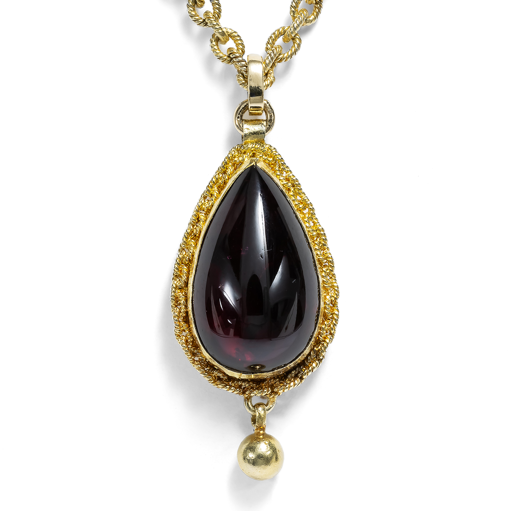 Antiker Anhänger aus Granat & Gold an originaler Kette, um 1870 Antiker Anhänger aus Granat & Gold an originaler Kette, um 1870