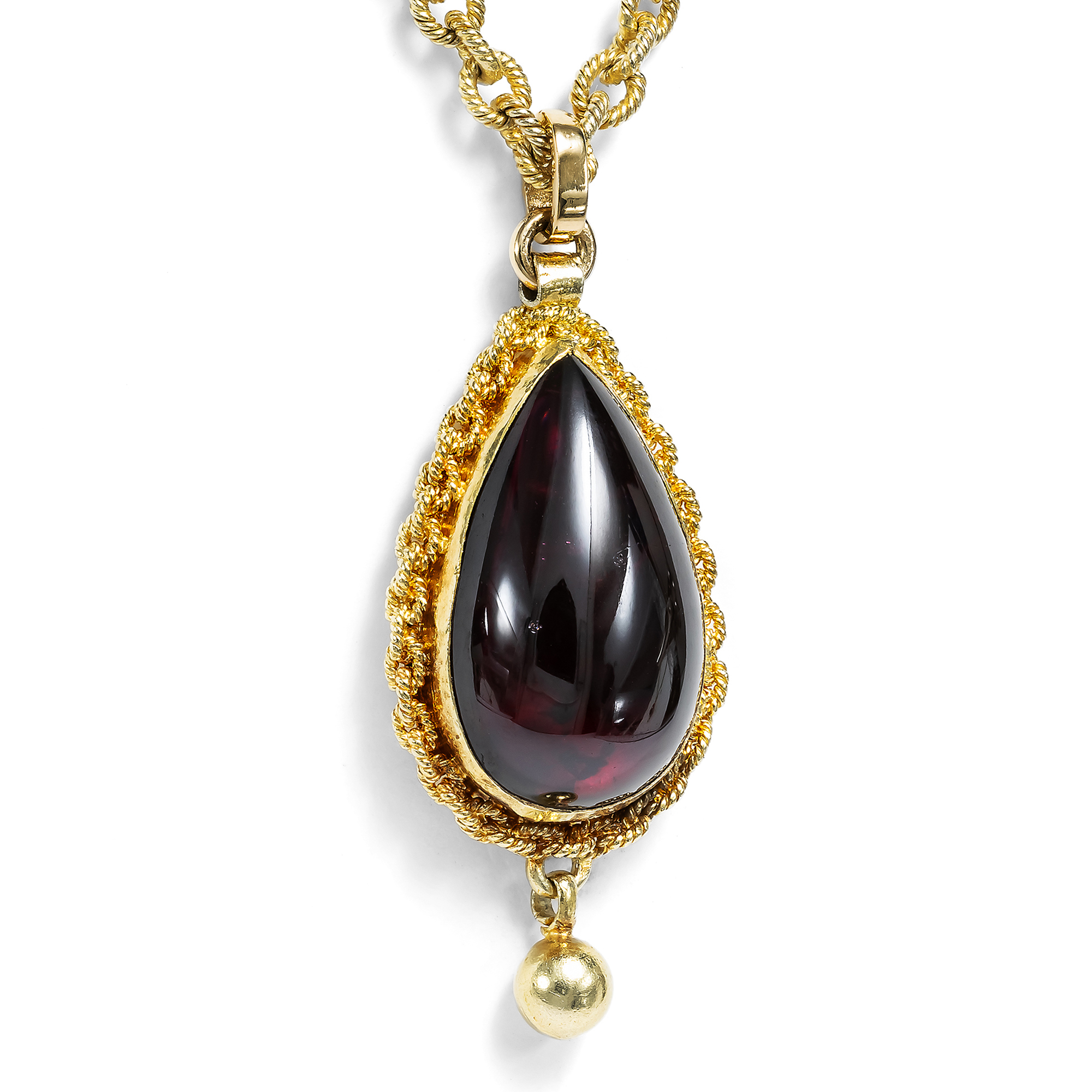 Antiker Anhänger aus Granat & Gold an originaler Kette, um 1870 Antiker Anhänger aus Granat & Gold an originaler Kette, um 1870