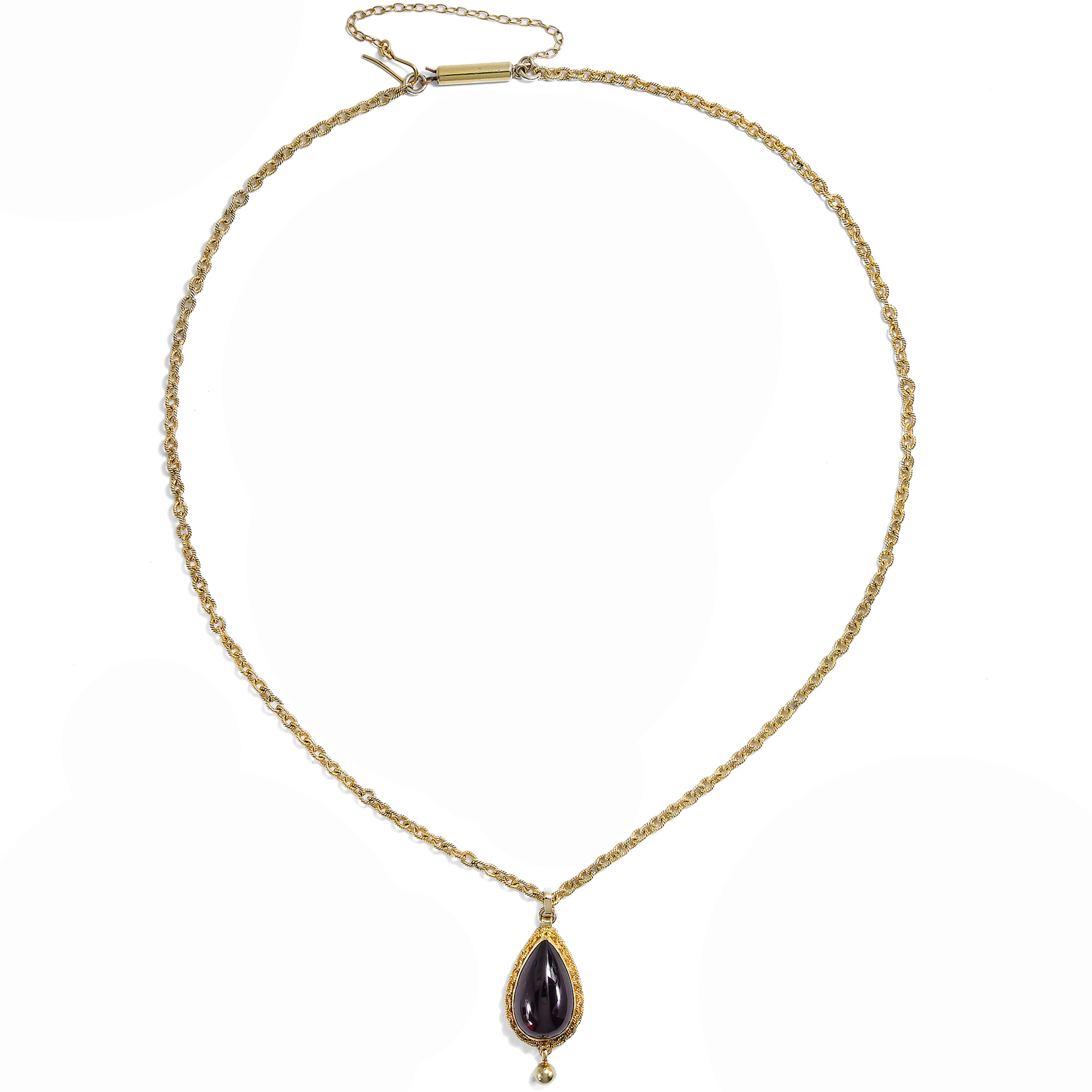 Antiker Anhänger aus Granat & Gold an originaler Kette, um 1870 Antiker Anhänger aus Granat & Gold an originaler Kette, um 1870