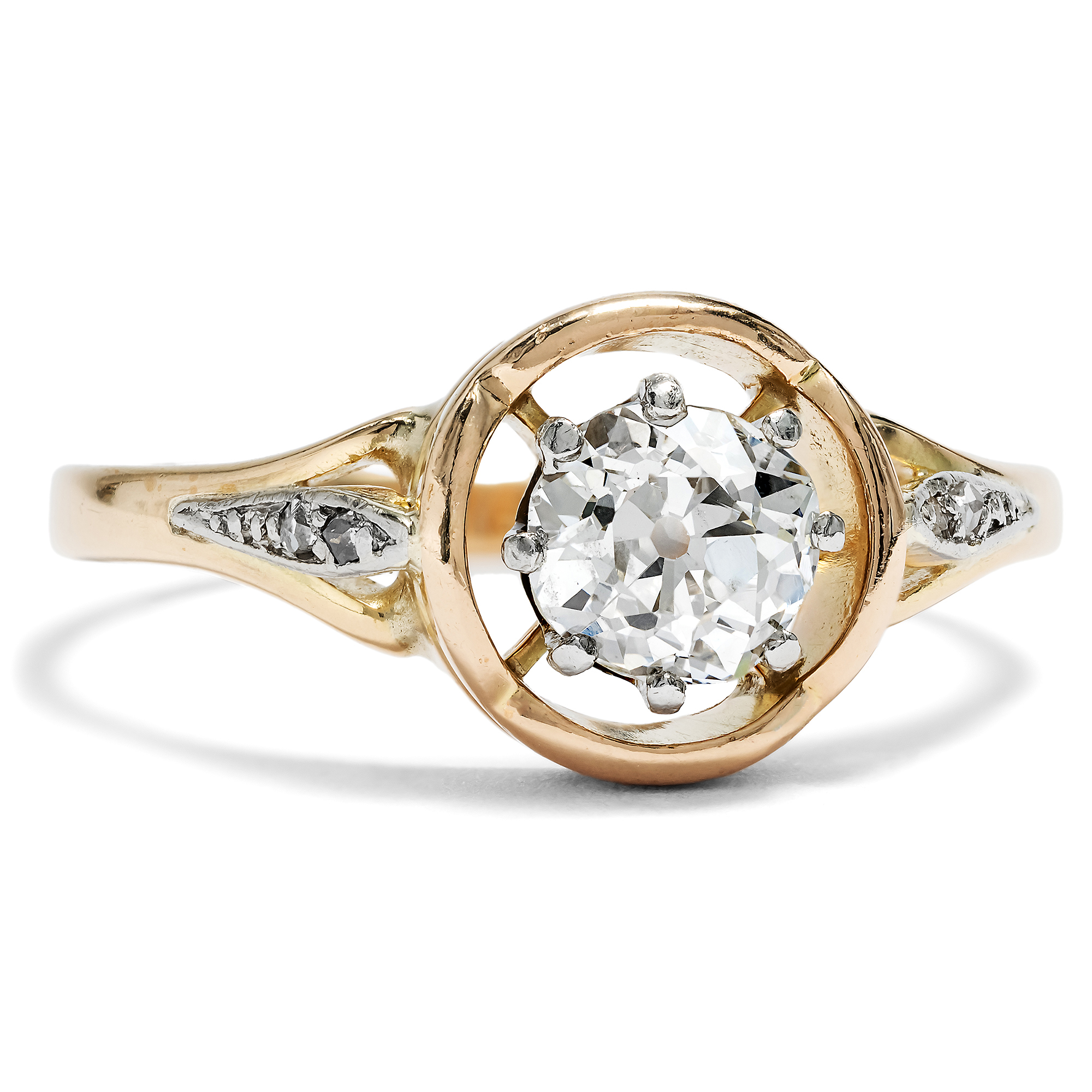 Antique Ring in Rose Gold & Platinum With Old European Cut Diamond, Germany Circa 1910