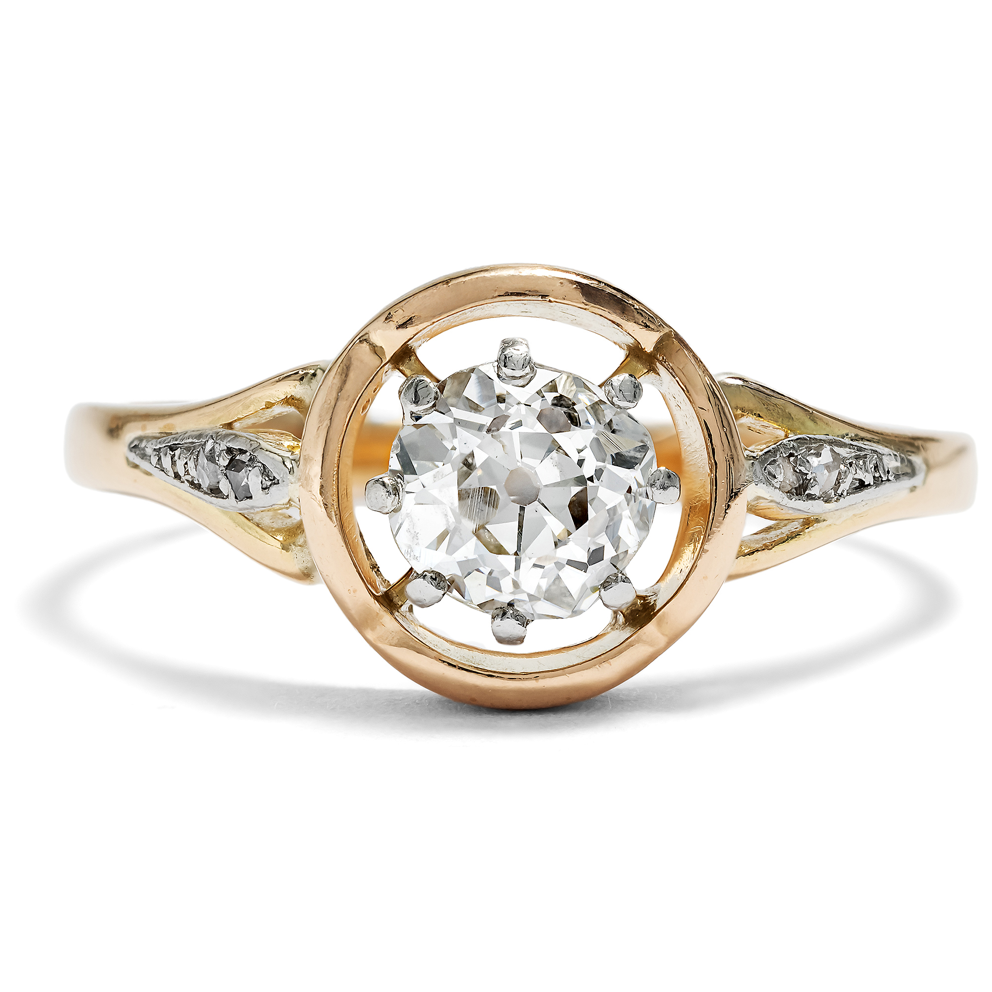 Antique Ring in Rose Gold & Platinum With Old European Cut Diamond, Germany Circa 1910