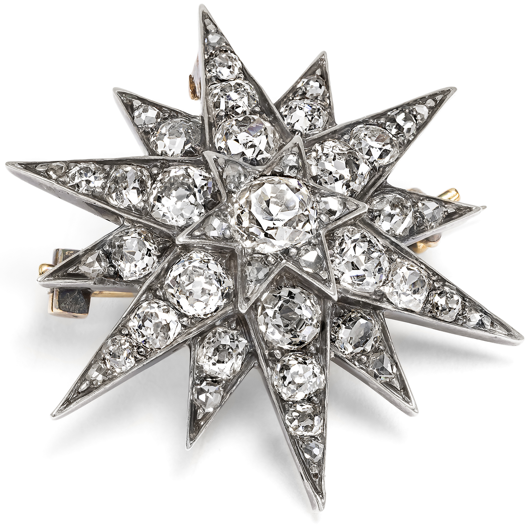 Antique Diamond Star Pendant-Brooch with Diamonds in Silver on Gold, c. 1880s