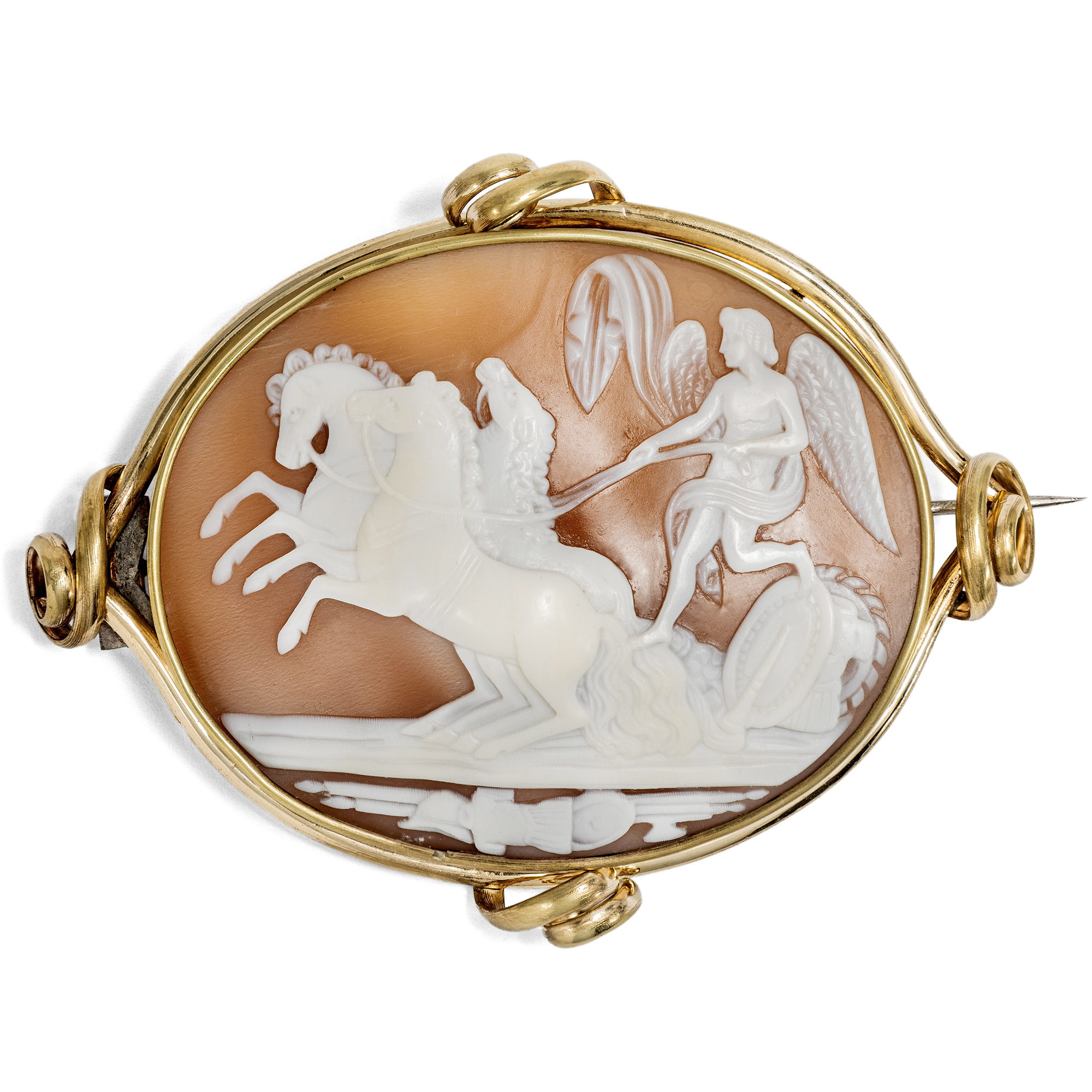 Large Shell Cameo of "Pax with the Horses of Mars" after Gagneraux, c. 1850