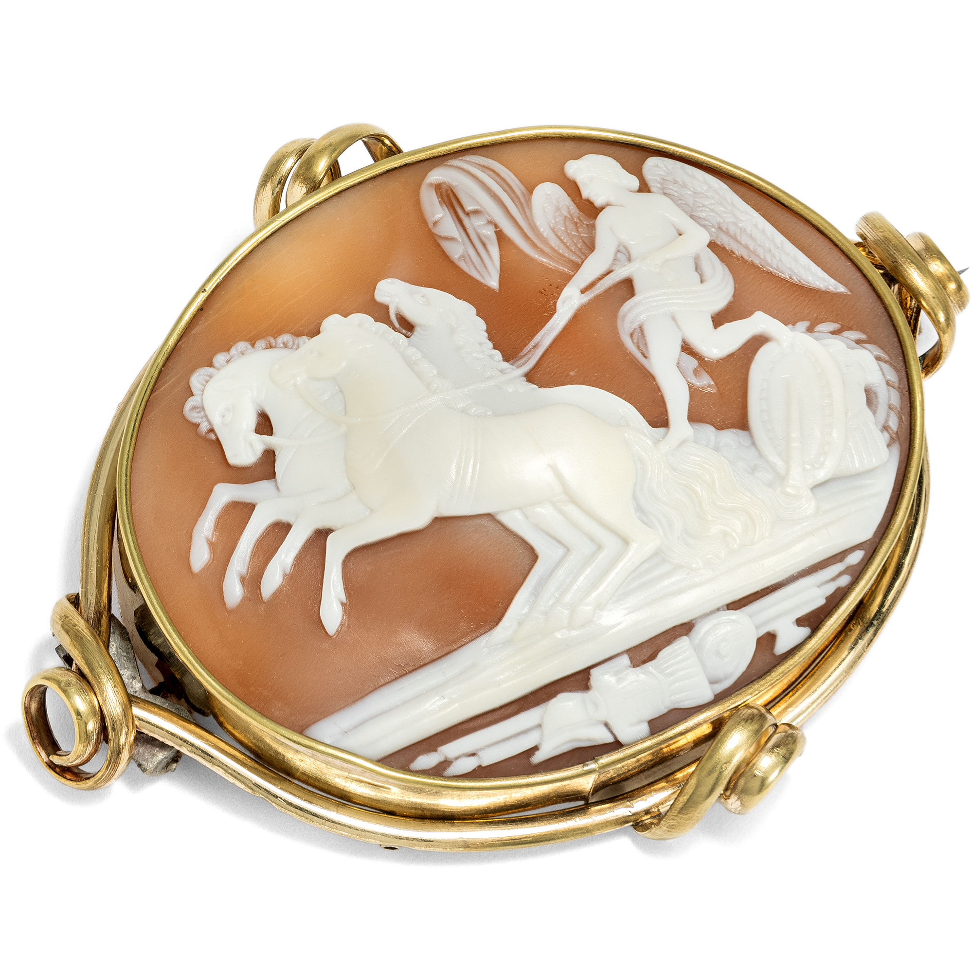 Large Shell Cameo of "Pax with the Horses of Mars" after Gagneraux, c. 1850