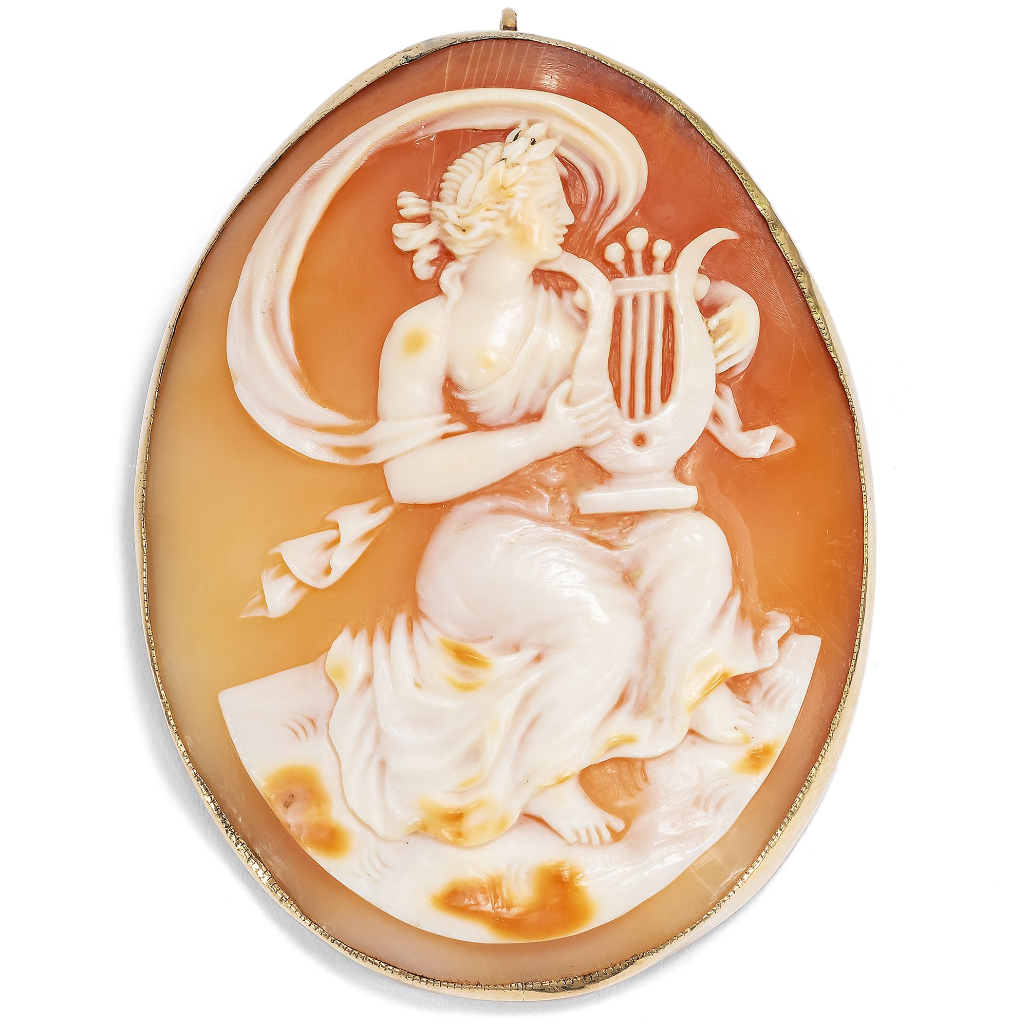 Antique Gold Brooch with Shell Cameo of Terpsichore, c. 1900