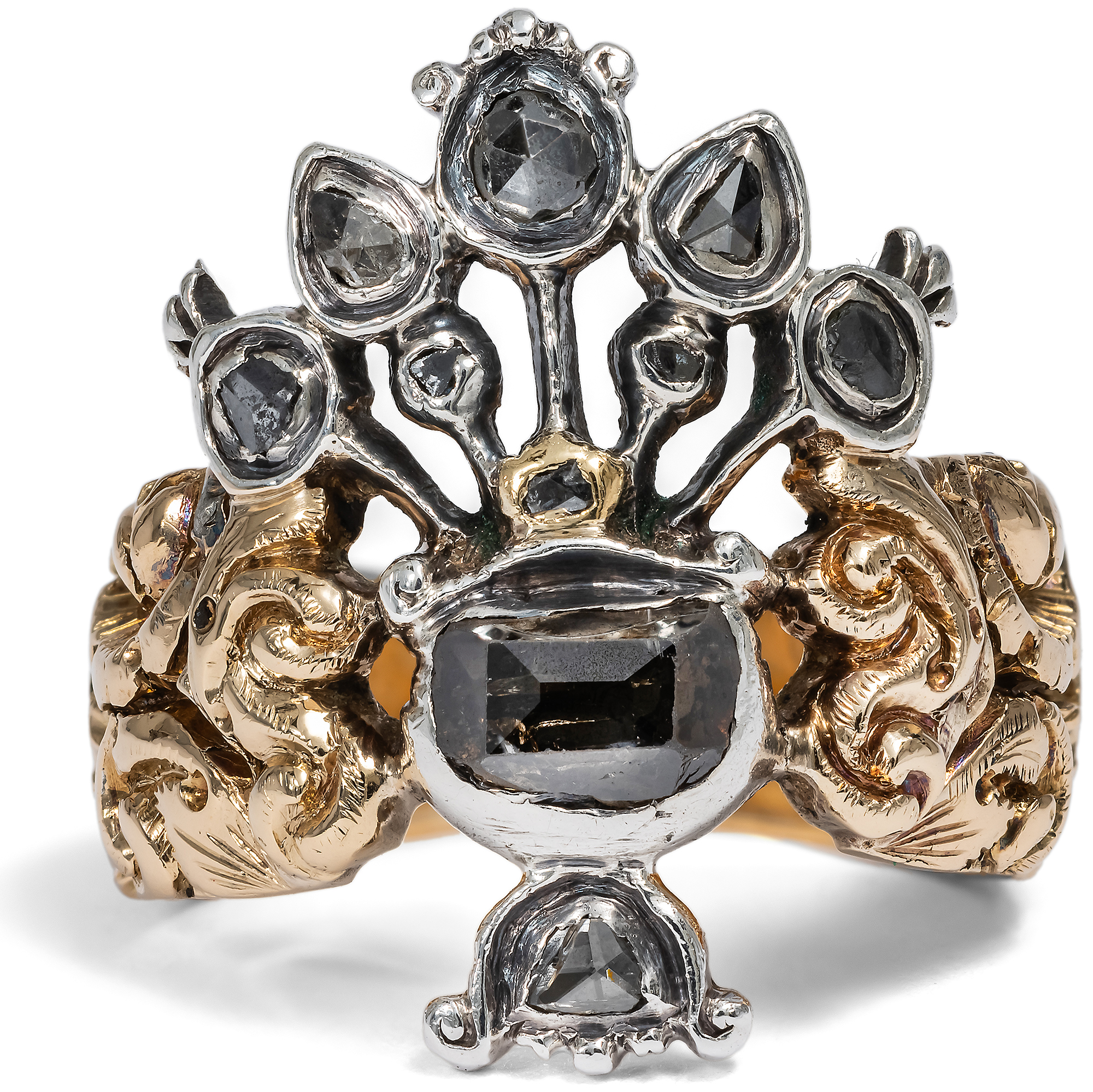 Antique Silver & Gold "Giardinetto" Ring with Diamonds, c. 1820