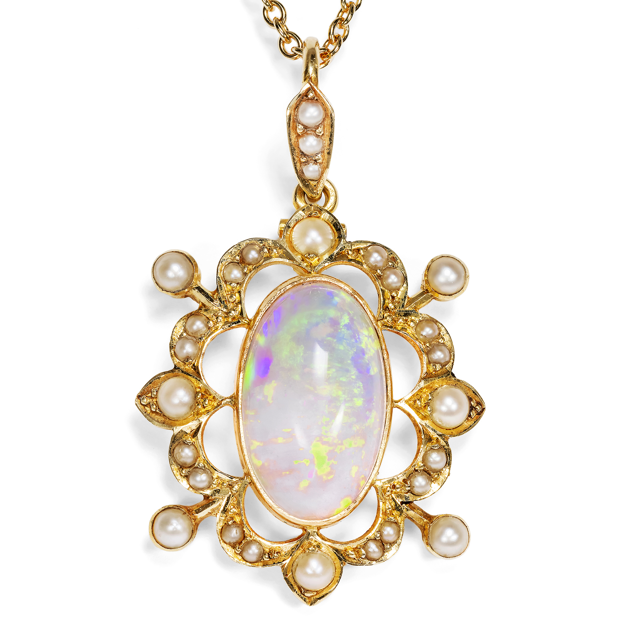 Victorian Pendant With Australian Opal And Pearls, Great Britain Circa 1900