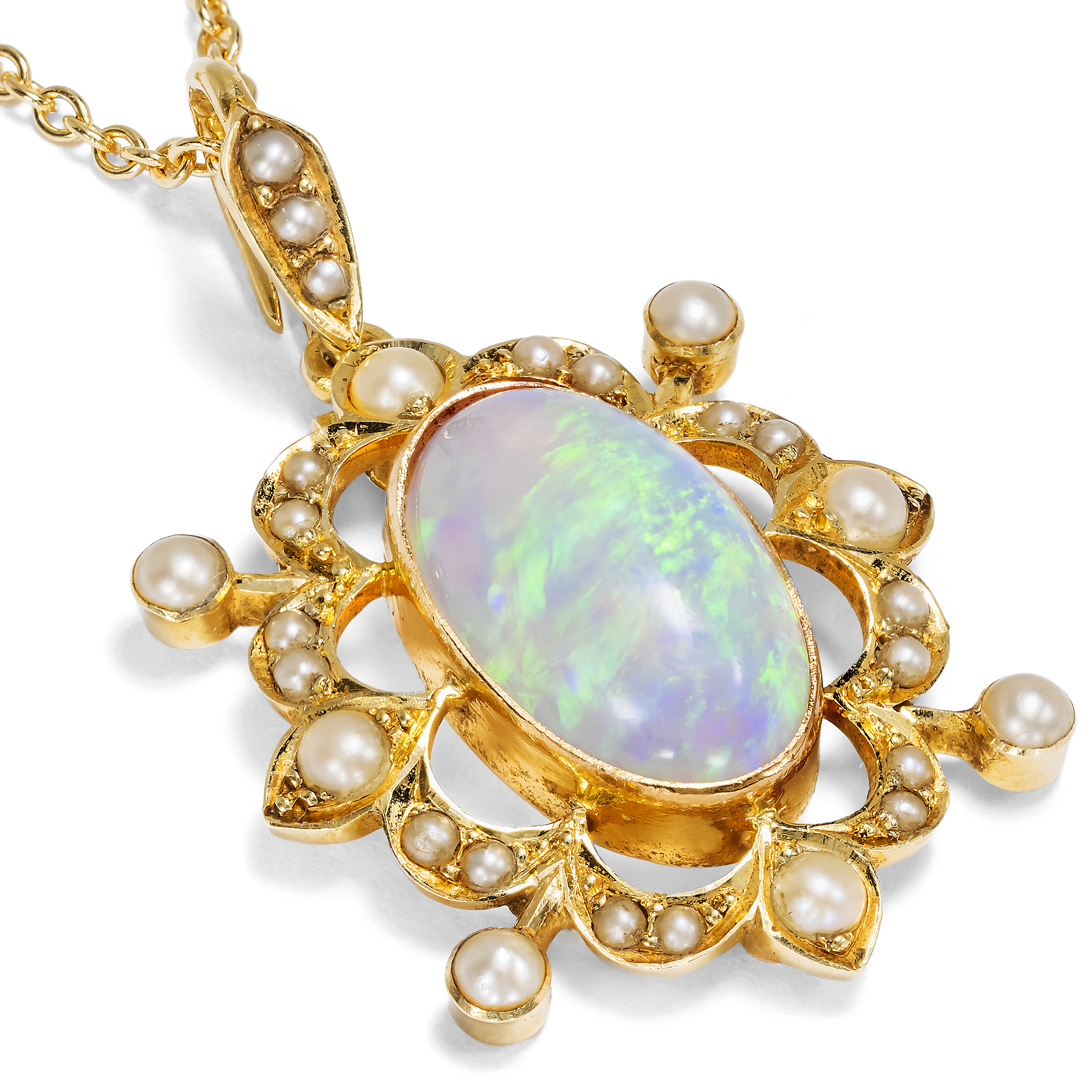 Victorian Pendant With Australian Opal And Pearls, Great Britain Circa 1900