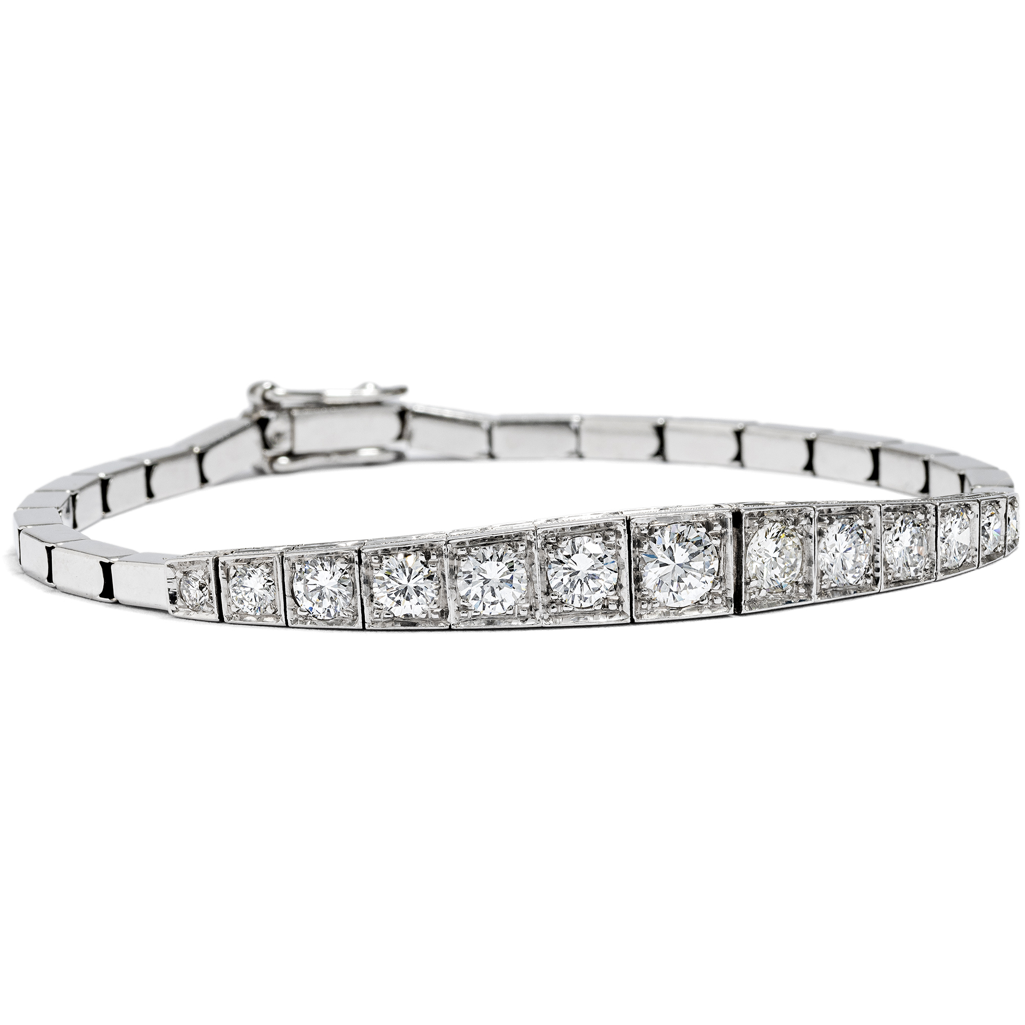 Elegant Line Bracelet with 1.90 ct Diamonds in White Gold, Dutch, c. 1955