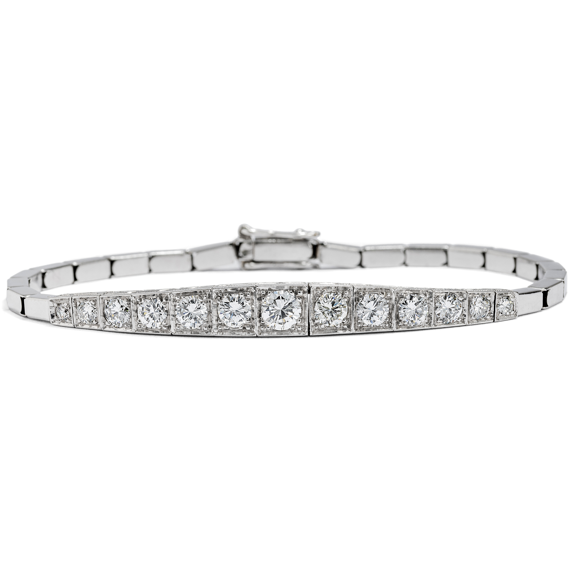 Elegant Line Bracelet with 1.90 ct Diamonds in White Gold, Dutch, c. 1955