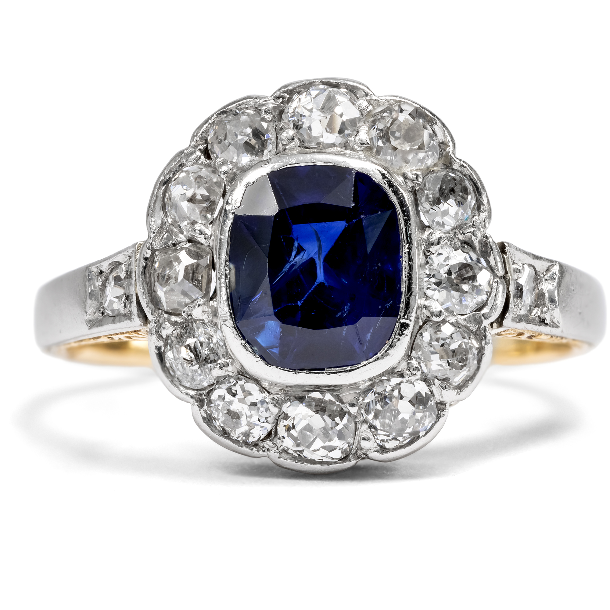 Classic Entourage Ring With Sapphire & Diamonds In Gold & Platinum, Circa 1900