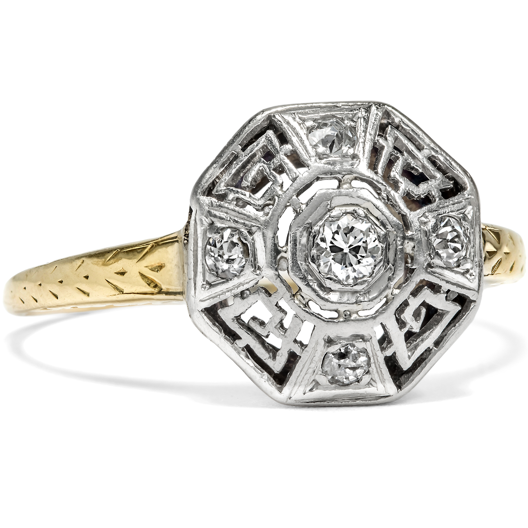 Antiker Ring mit Diamanten in Gold & Platin, USA um 1920