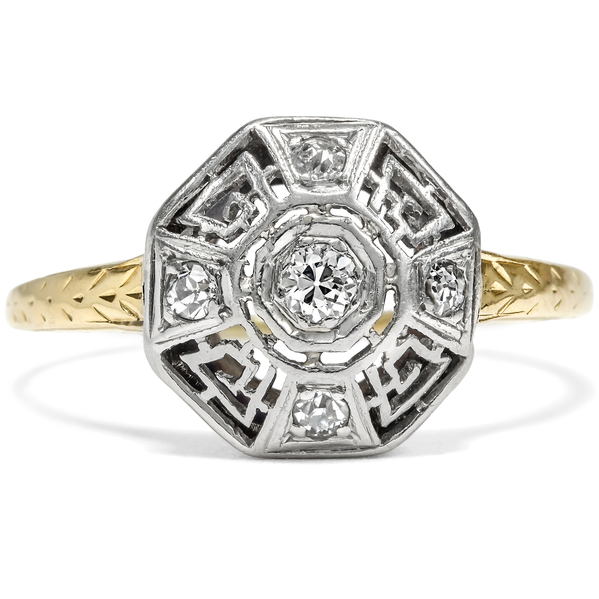 Antiker Ring mit Diamanten in Gold & Platin, USA um 1920