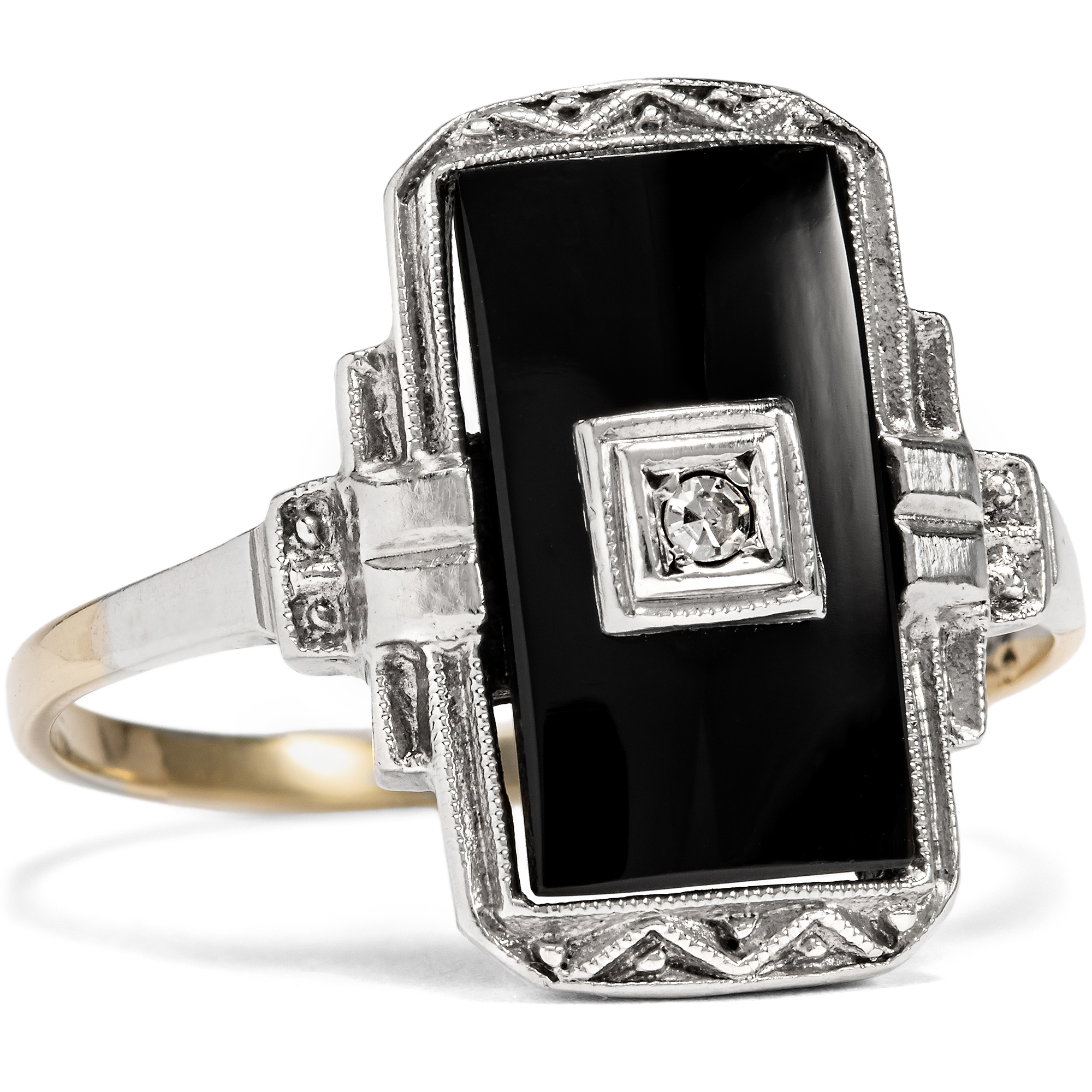 Antique Art Déco Ring with Onyx and Diamond, German, c. 1925