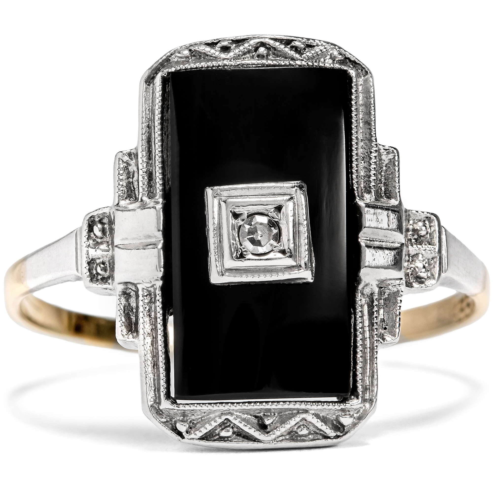 Antique Art Déco Ring with Onyx and Diamond, German, c. 1925