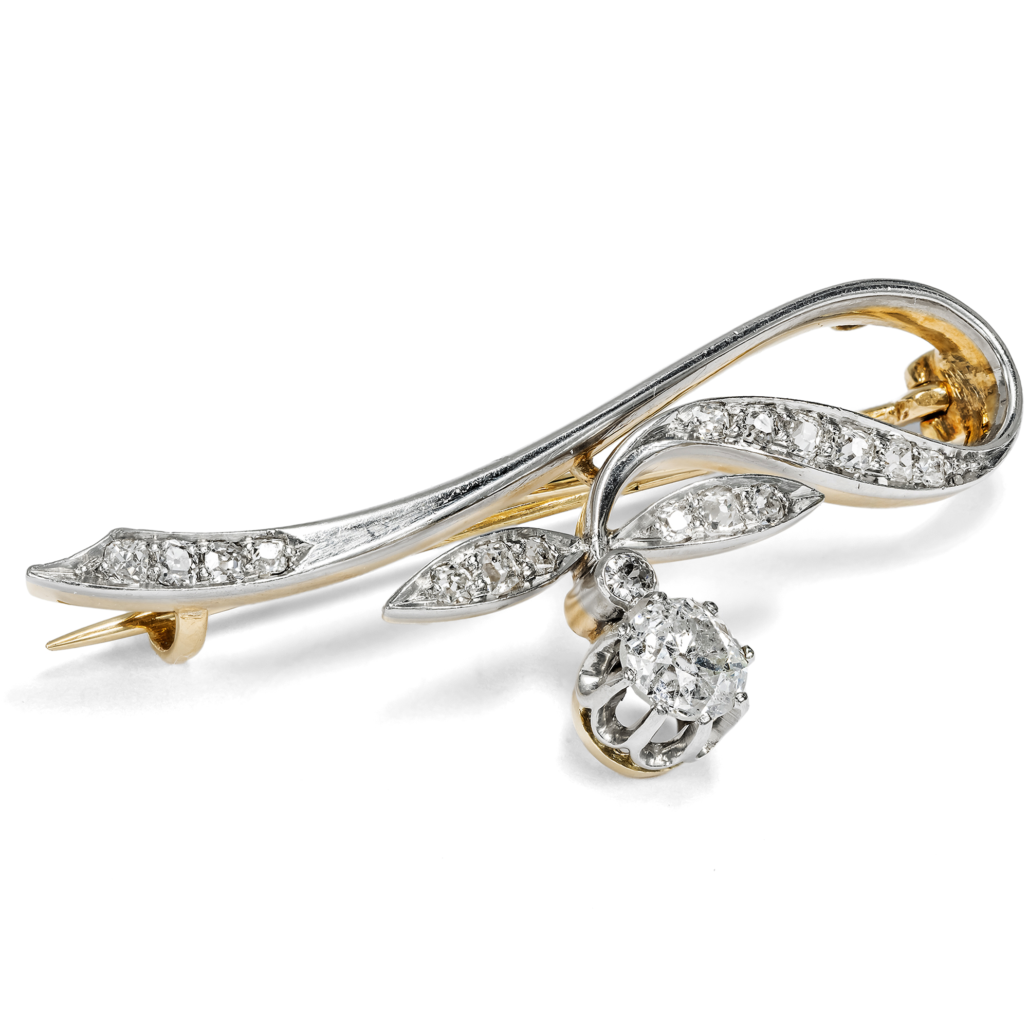 Elegant Brooch with Diamonds in Platinum on Gold, c. 1910