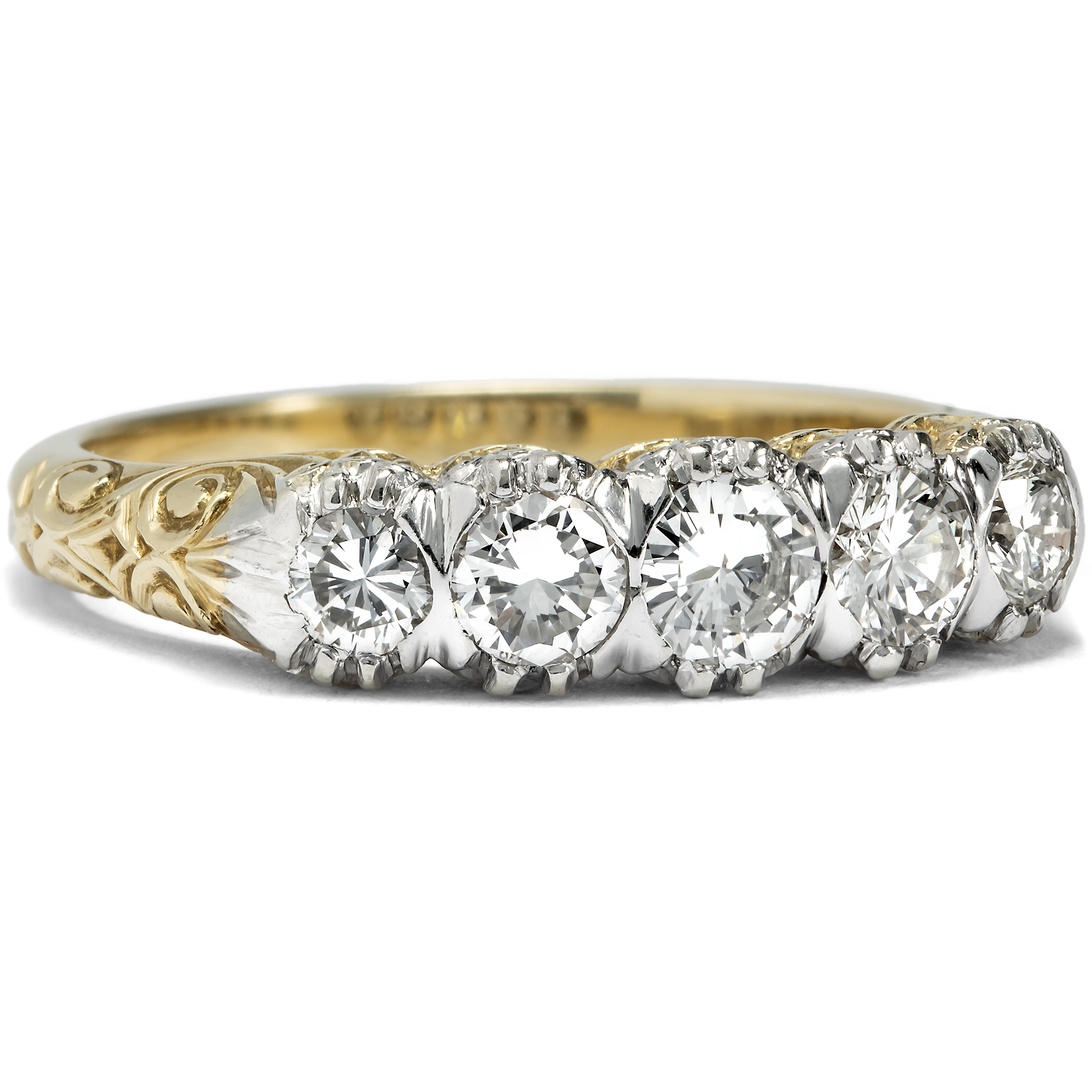 Timeless Diamond Five-Stone Ring in Two-Tone Gold, German, c. 1950s