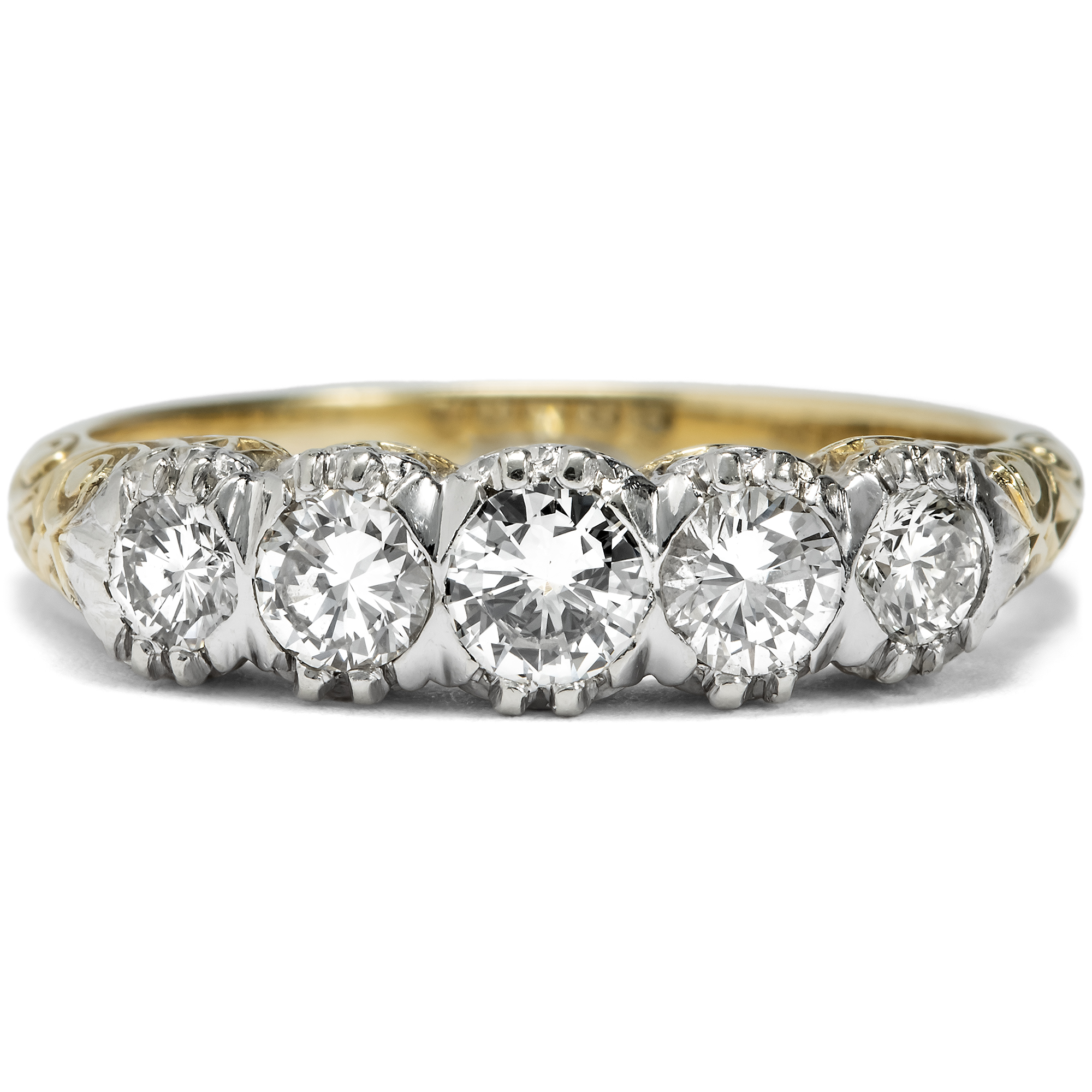 Timeless Diamond Five-Stone Ring in Two-Tone Gold, German, c. 1950s