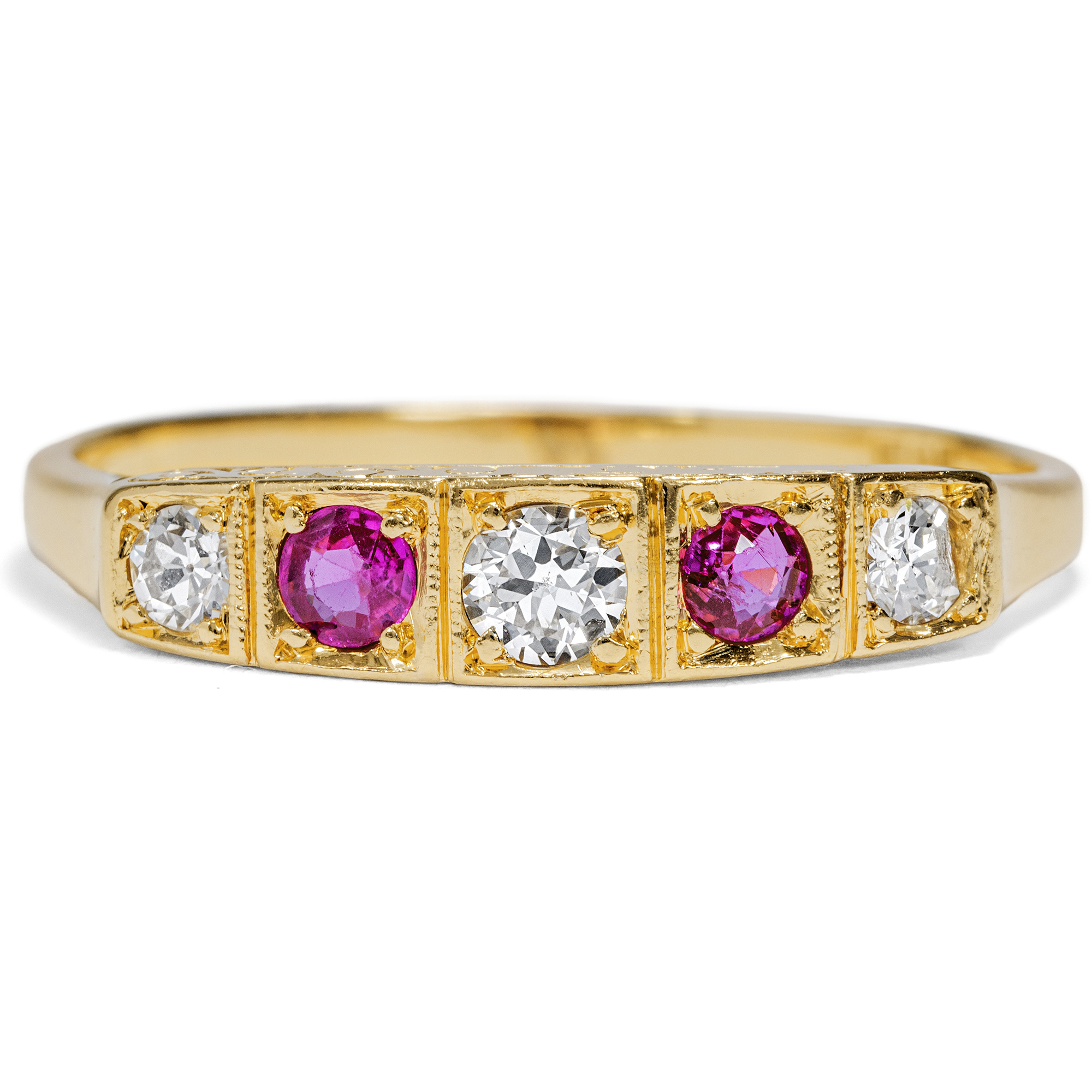 Antiker Ring mit Rubinen aus Burma & Diamanten in Gold, Deutschland um 1900