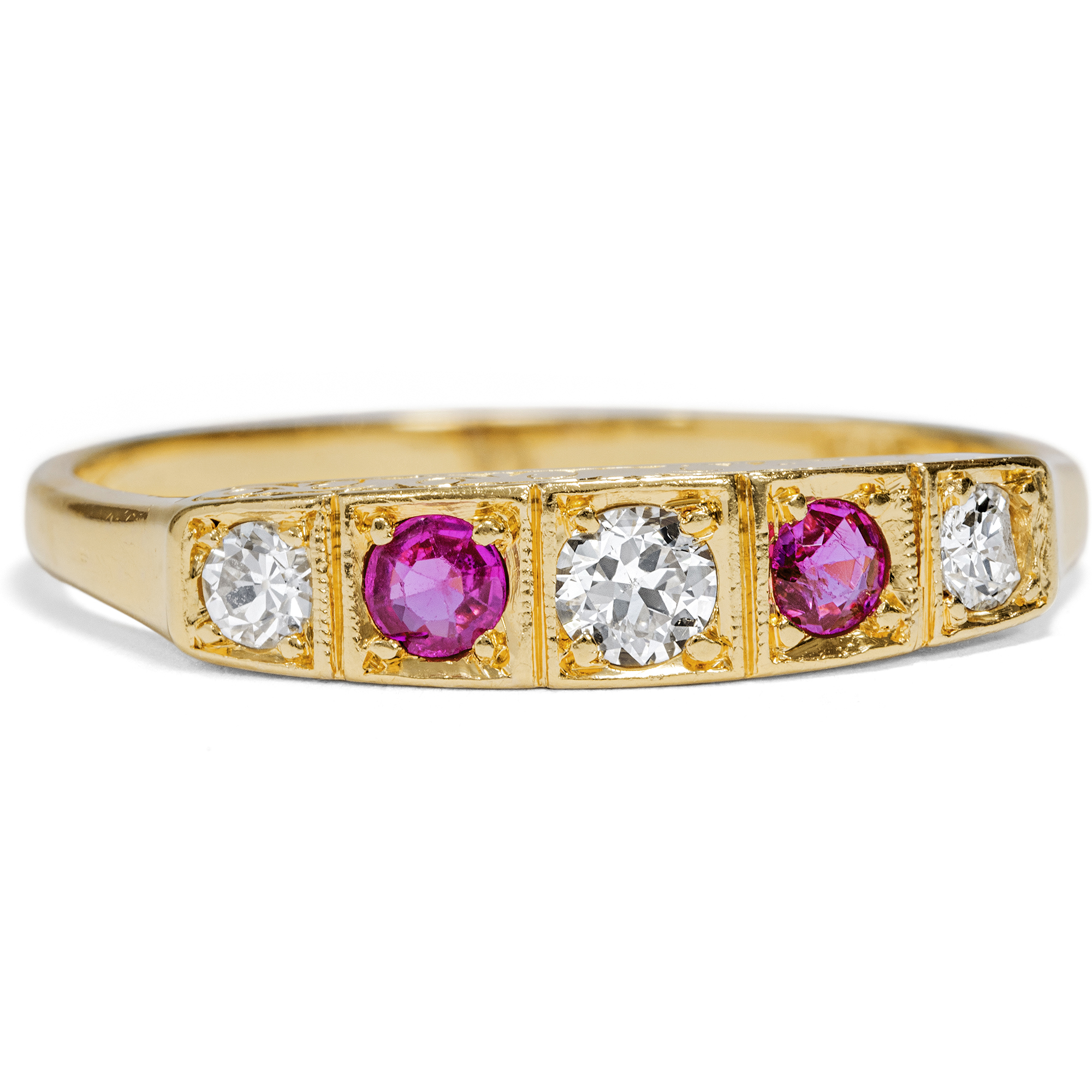 Antiker Ring mit Rubinen aus Burma & Diamanten in Gold, Deutschland um 1900